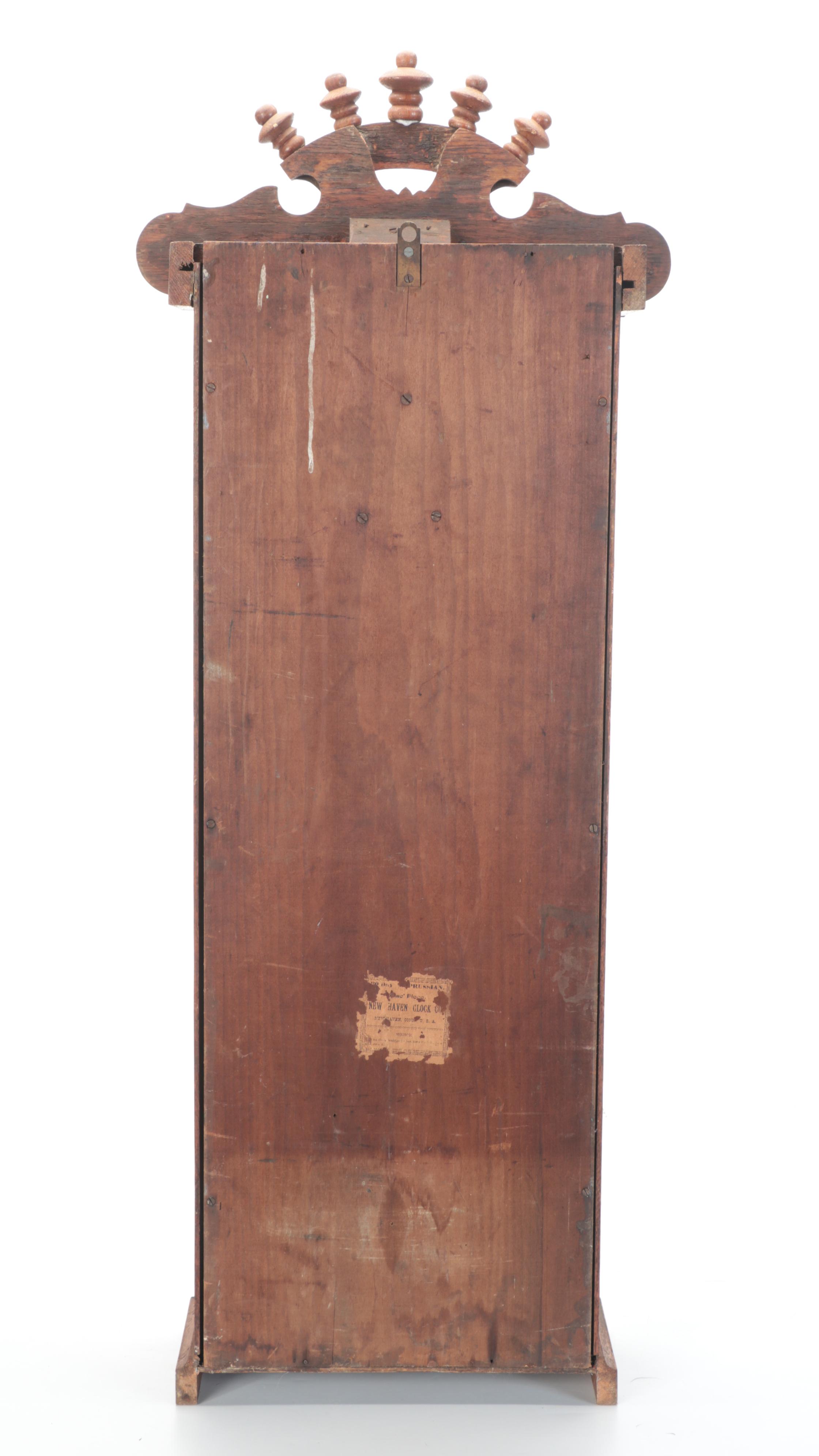 New Haven Clock Co. Eastlake Style Oak Wood Wall Clock, Late 19th Century