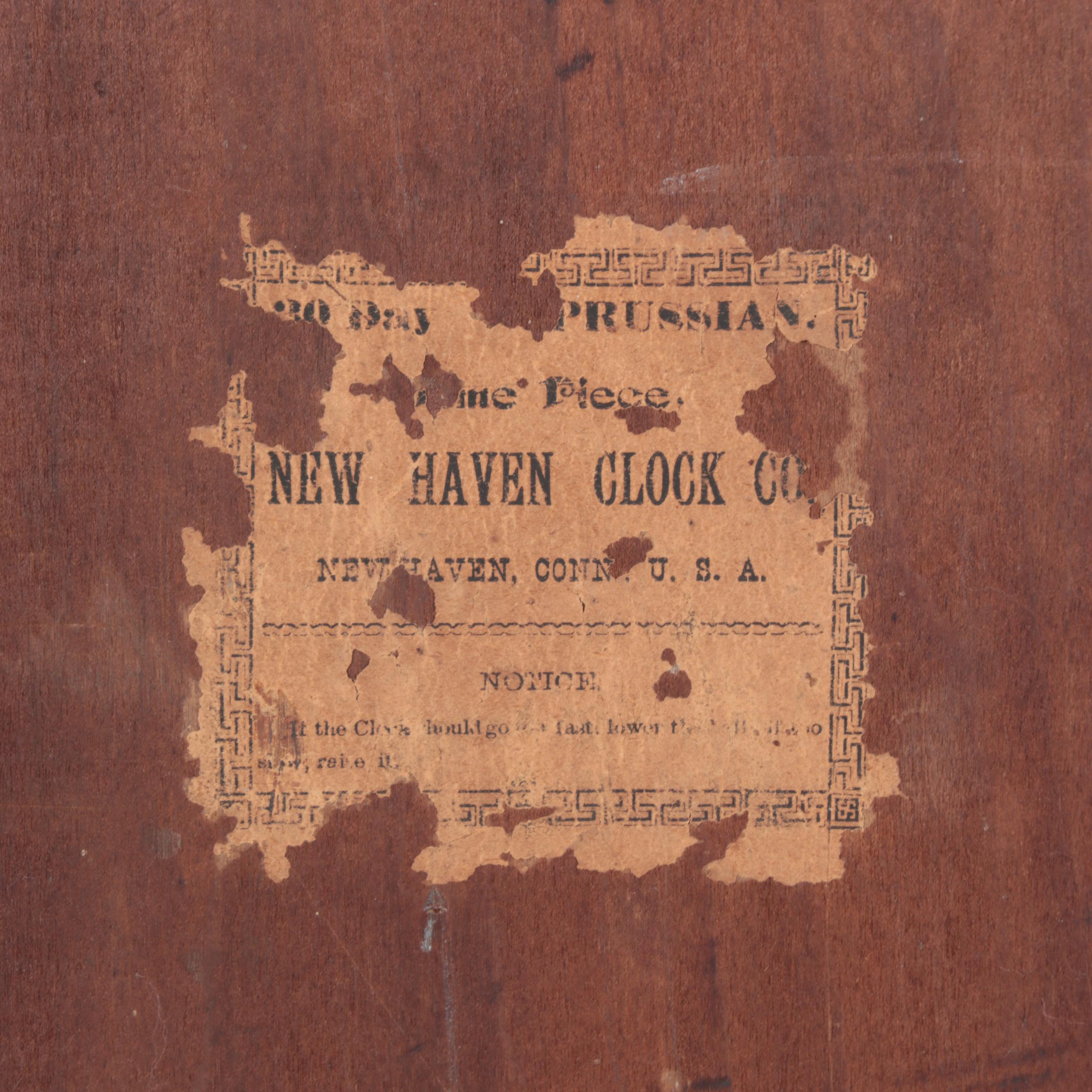 New Haven Clock Co. Eastlake Style Oak Wood Wall Clock, Late 19th Century