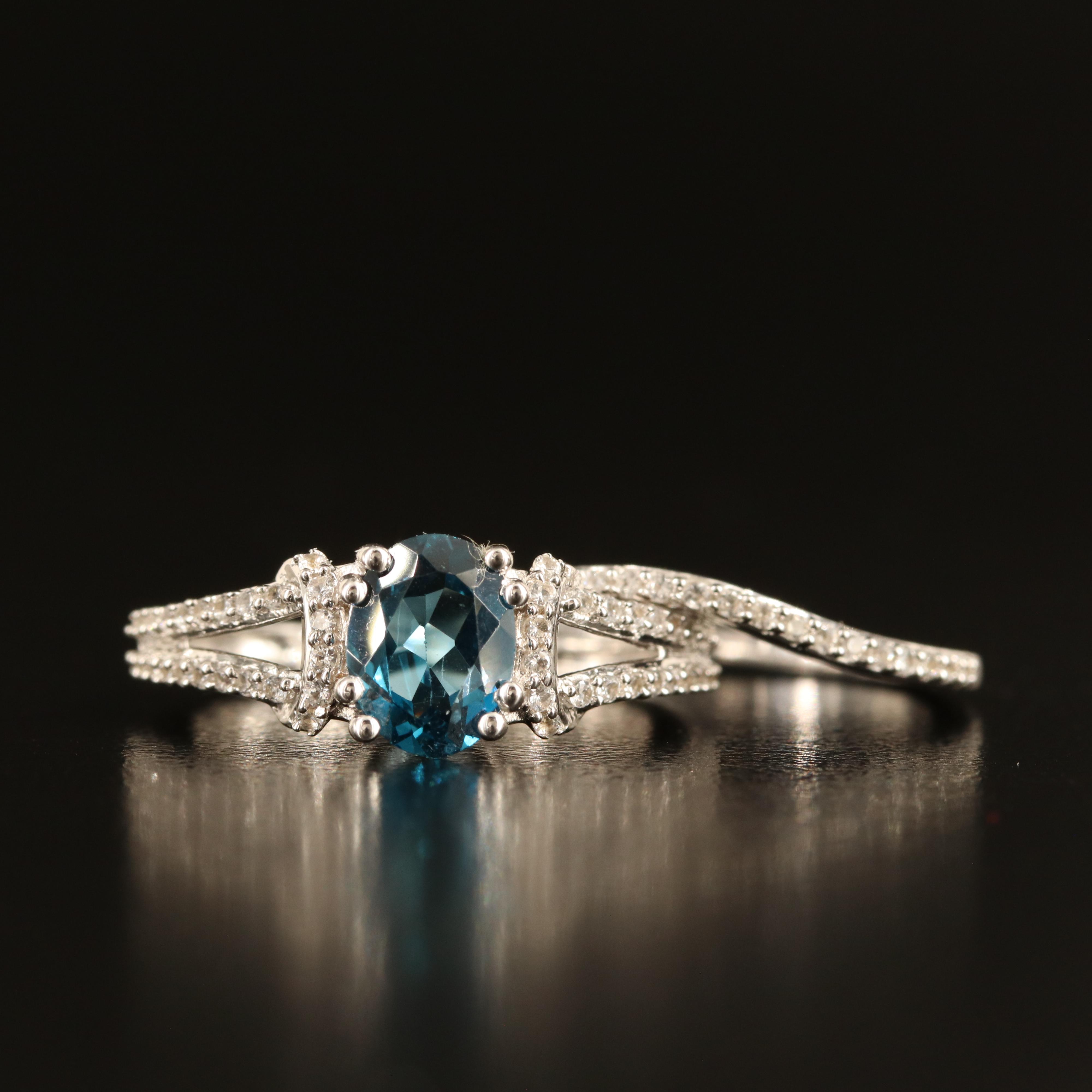 Sterling London Blue Topaz and White Sapphire Ring Set