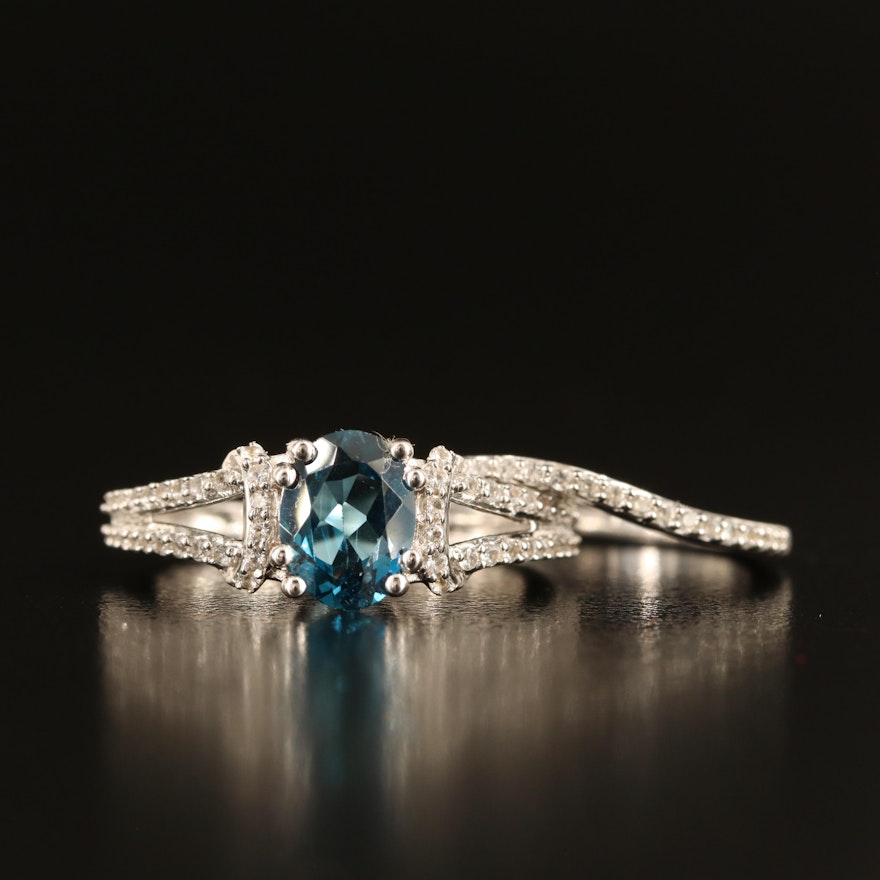 Sterling London Blue Topaz and White Sapphire Ring Set