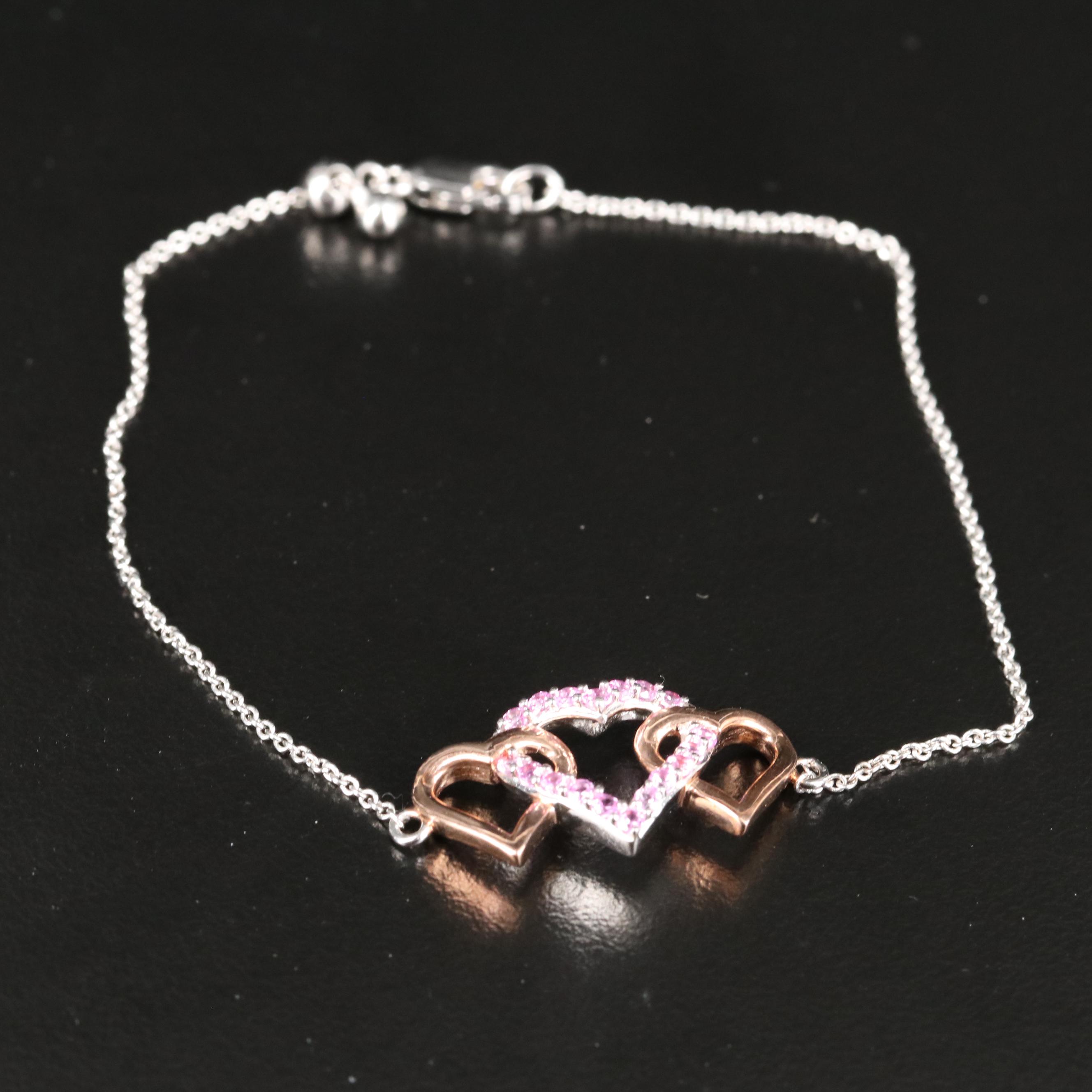 Sterling Topaz Triple Heart Bracelet