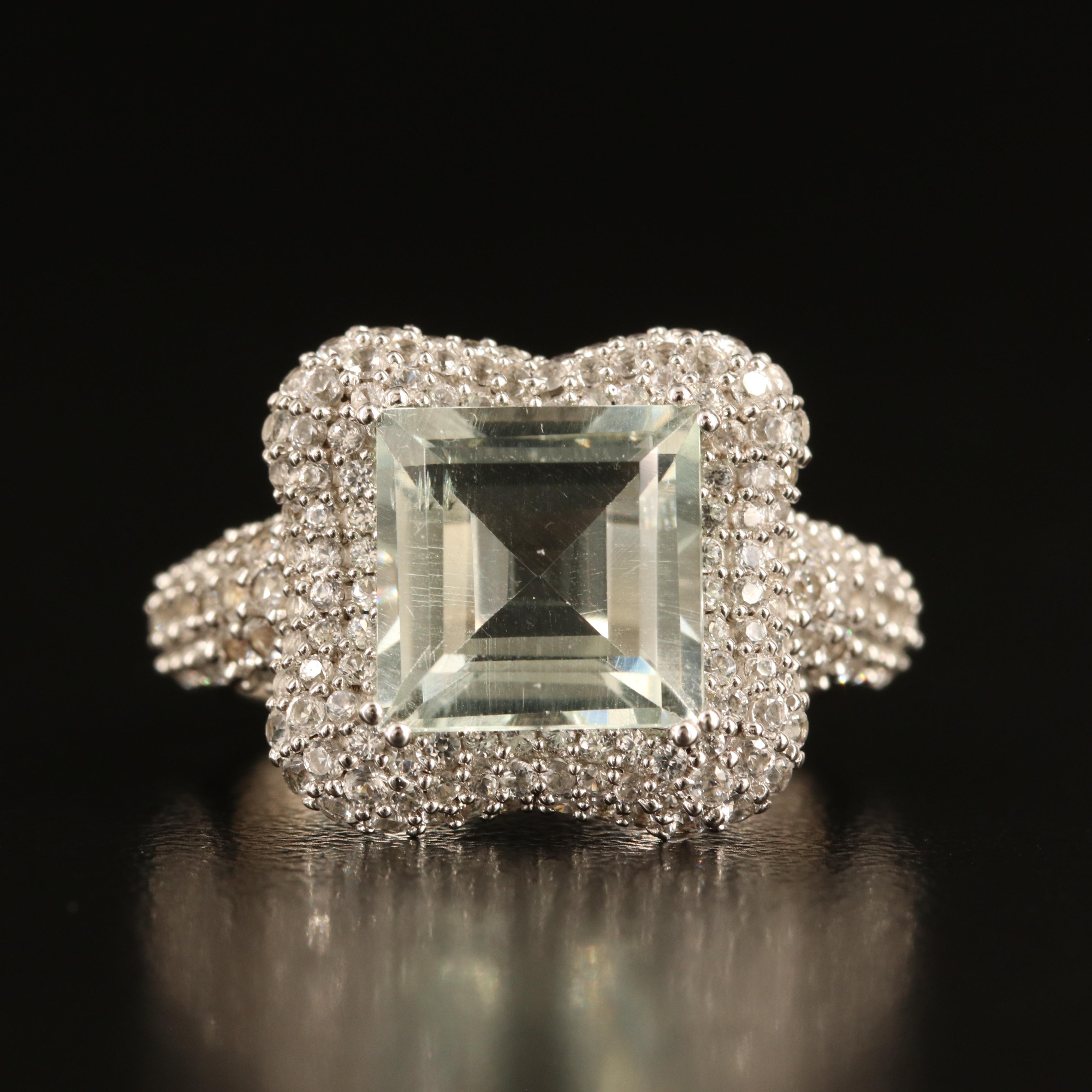 Sterling Rock Crystal Quartz and White Sapphire Ring