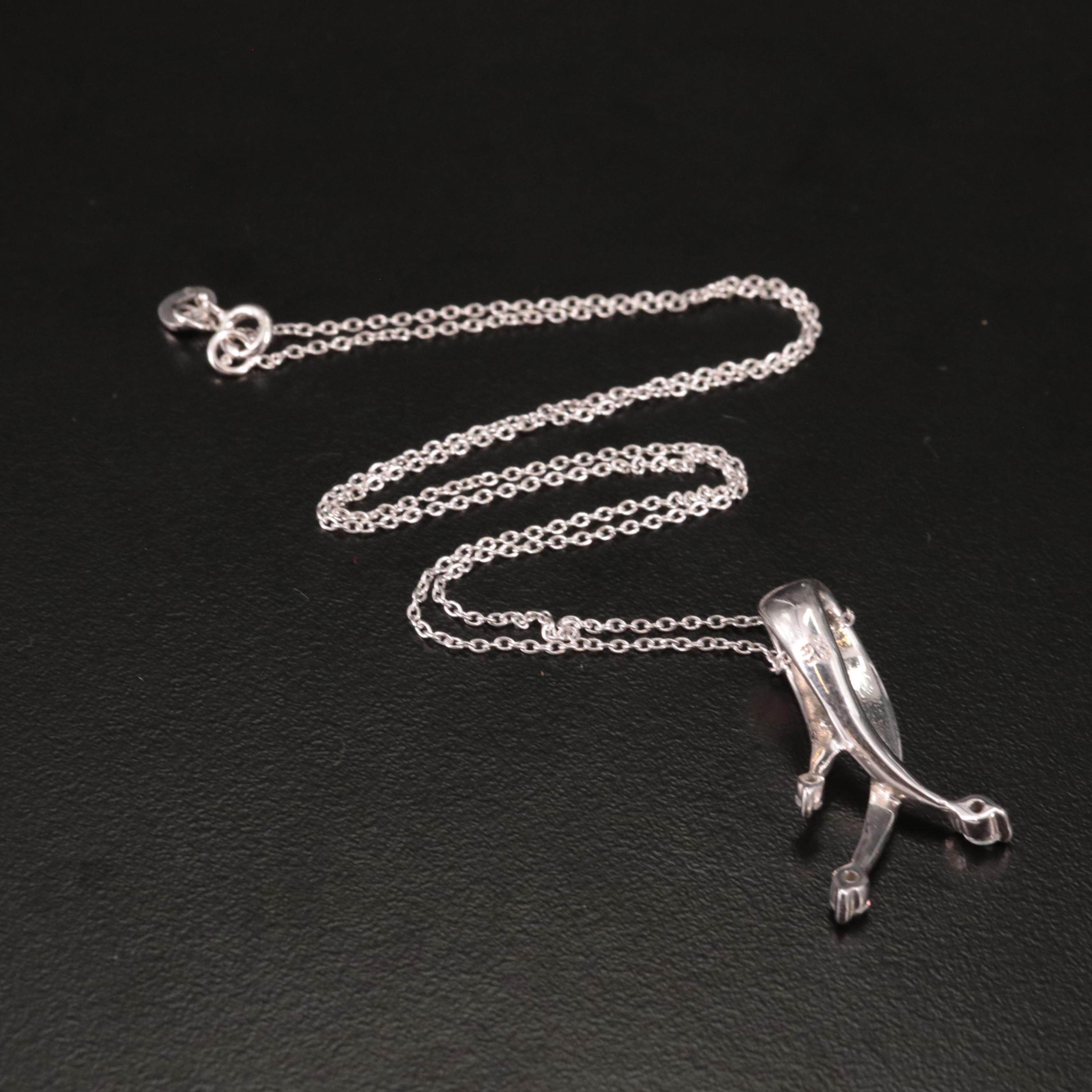 Sterling Cubic Zirconia Ribbon Pendant Necklace