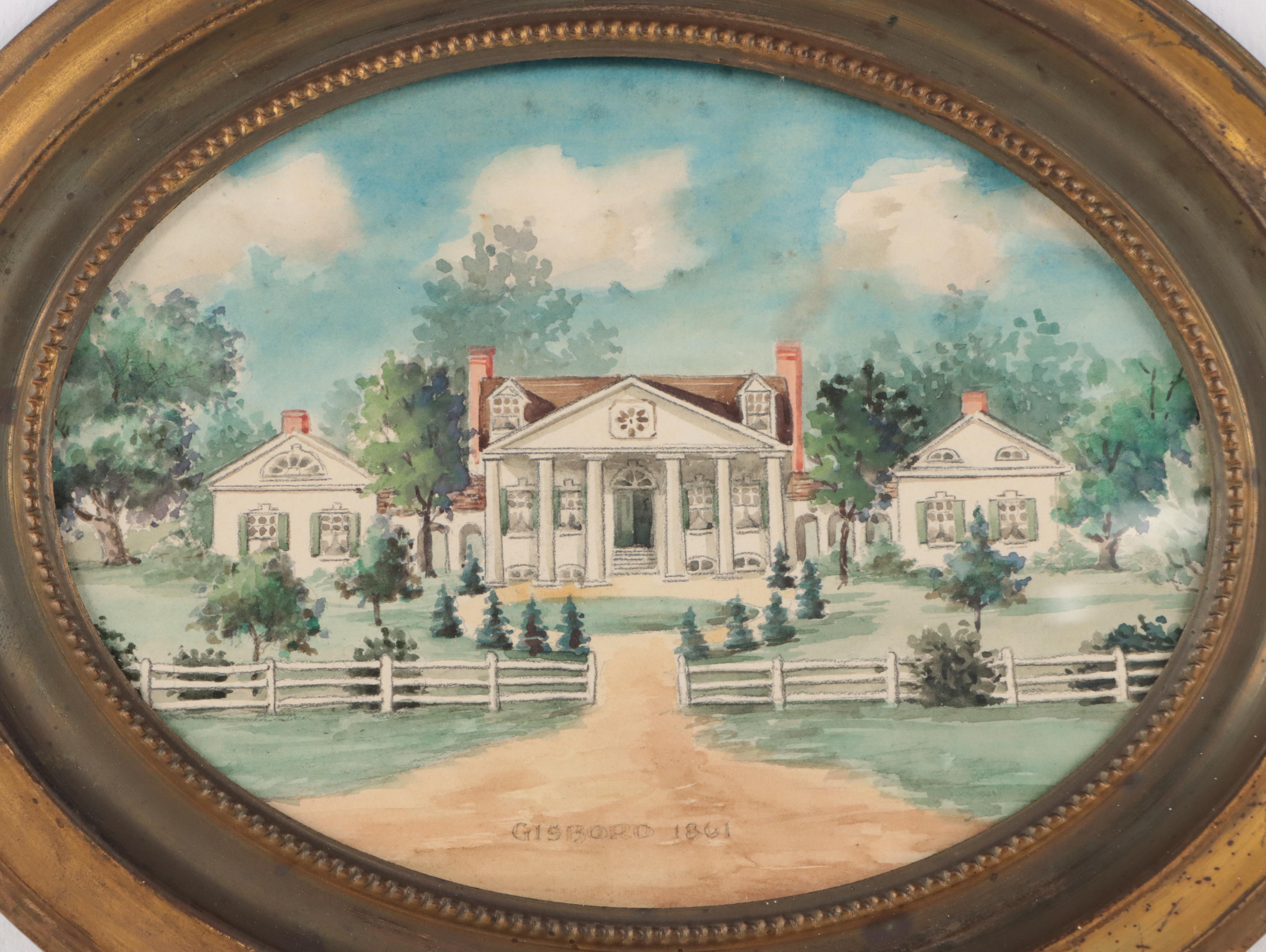 Watercolor Painting "Gisboro 1861," Early 20th Century