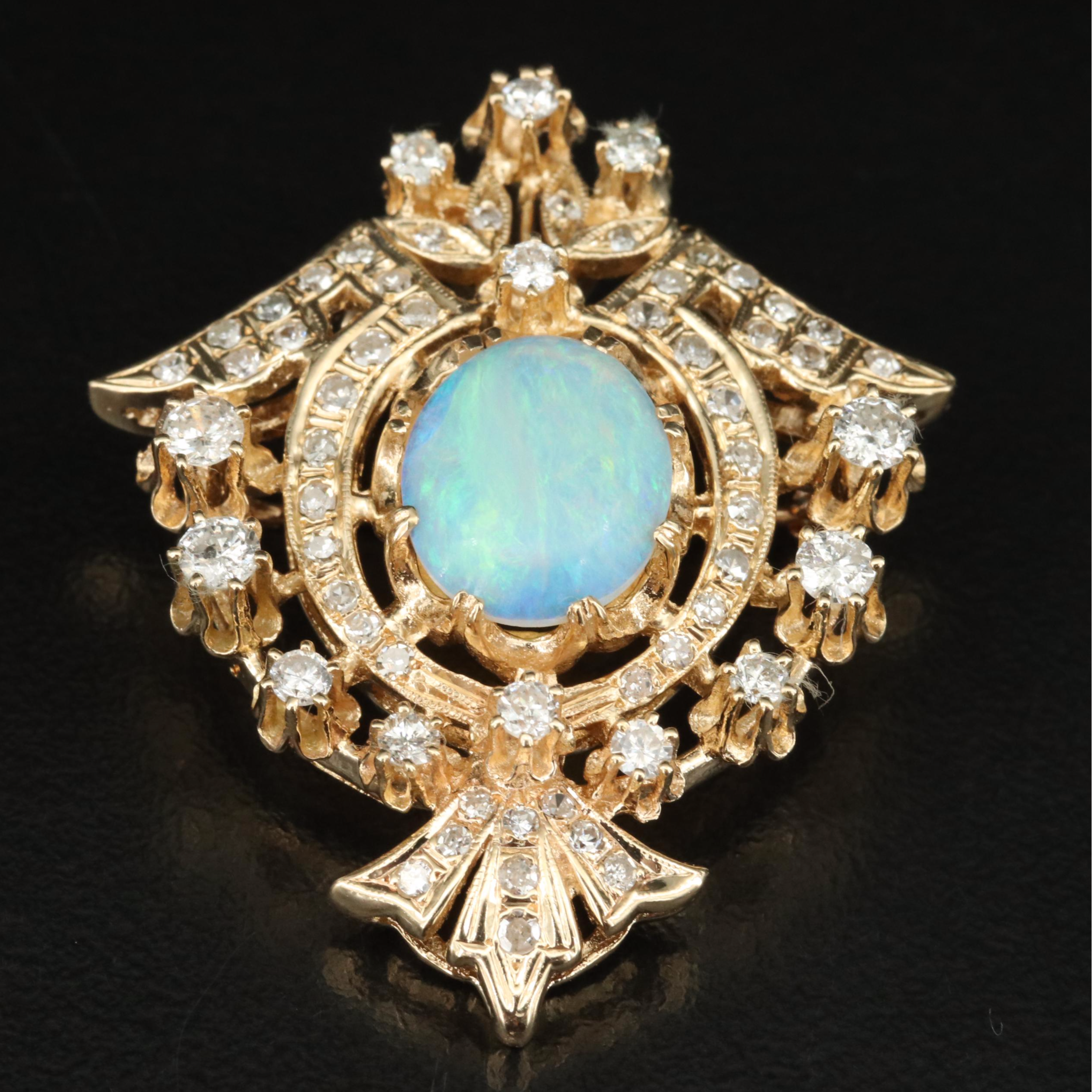 Speidel Brothers 14K Opal and 1.54 CTW Diamond Converter Brooch