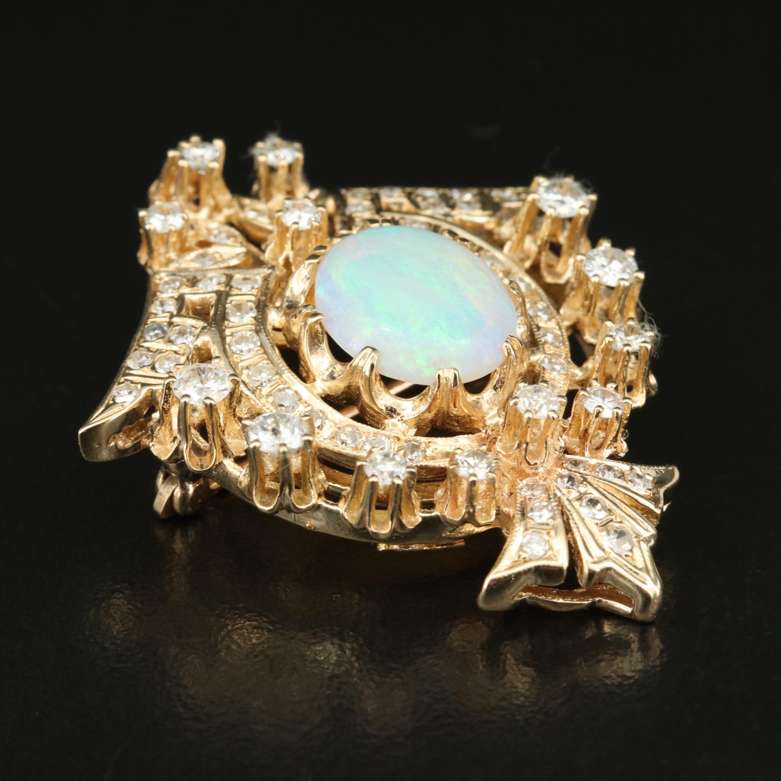Speidel Brothers 14K Opal and 1.54 CTW Diamond Converter Brooch