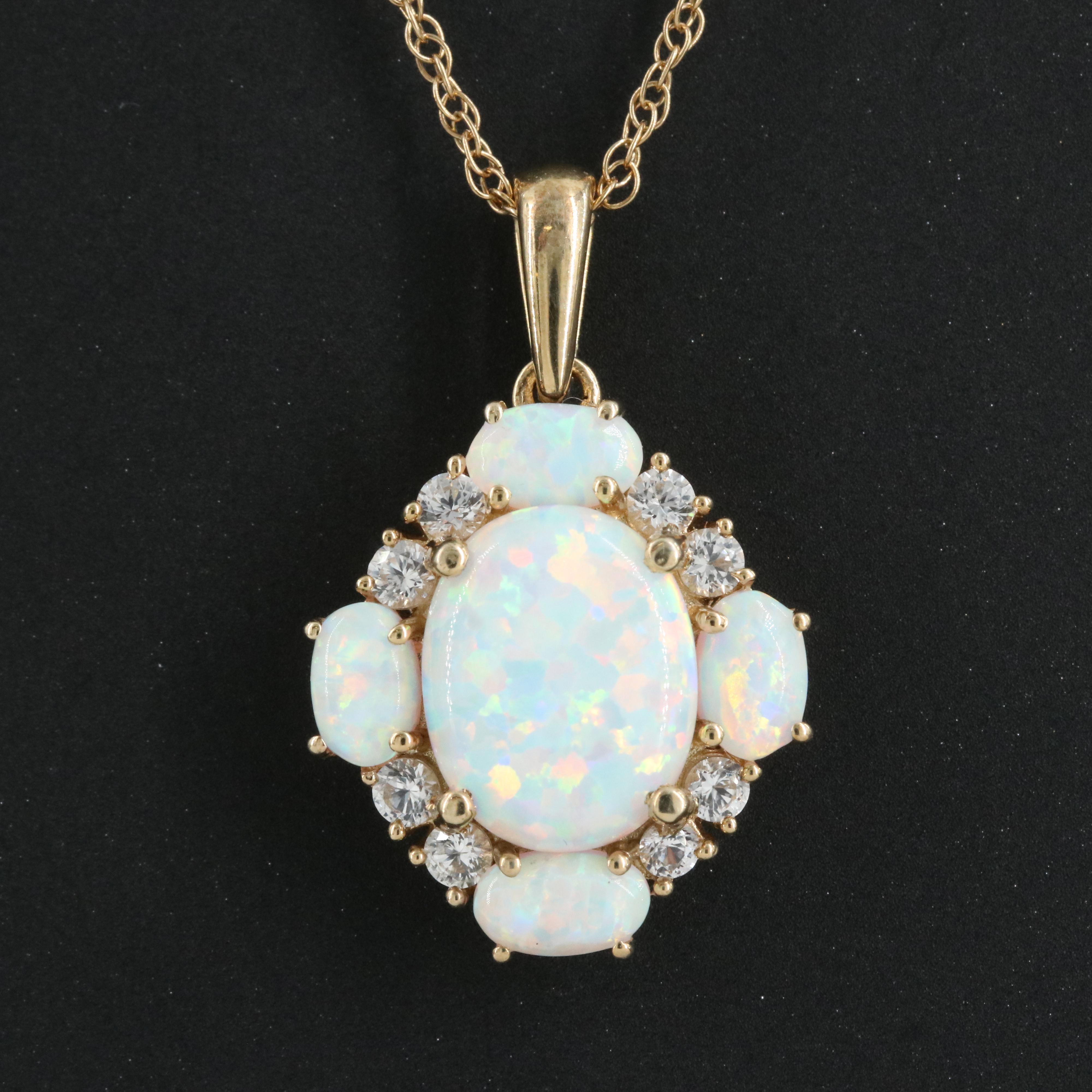 Sterling Opal and Sapphire Pendant Necklace