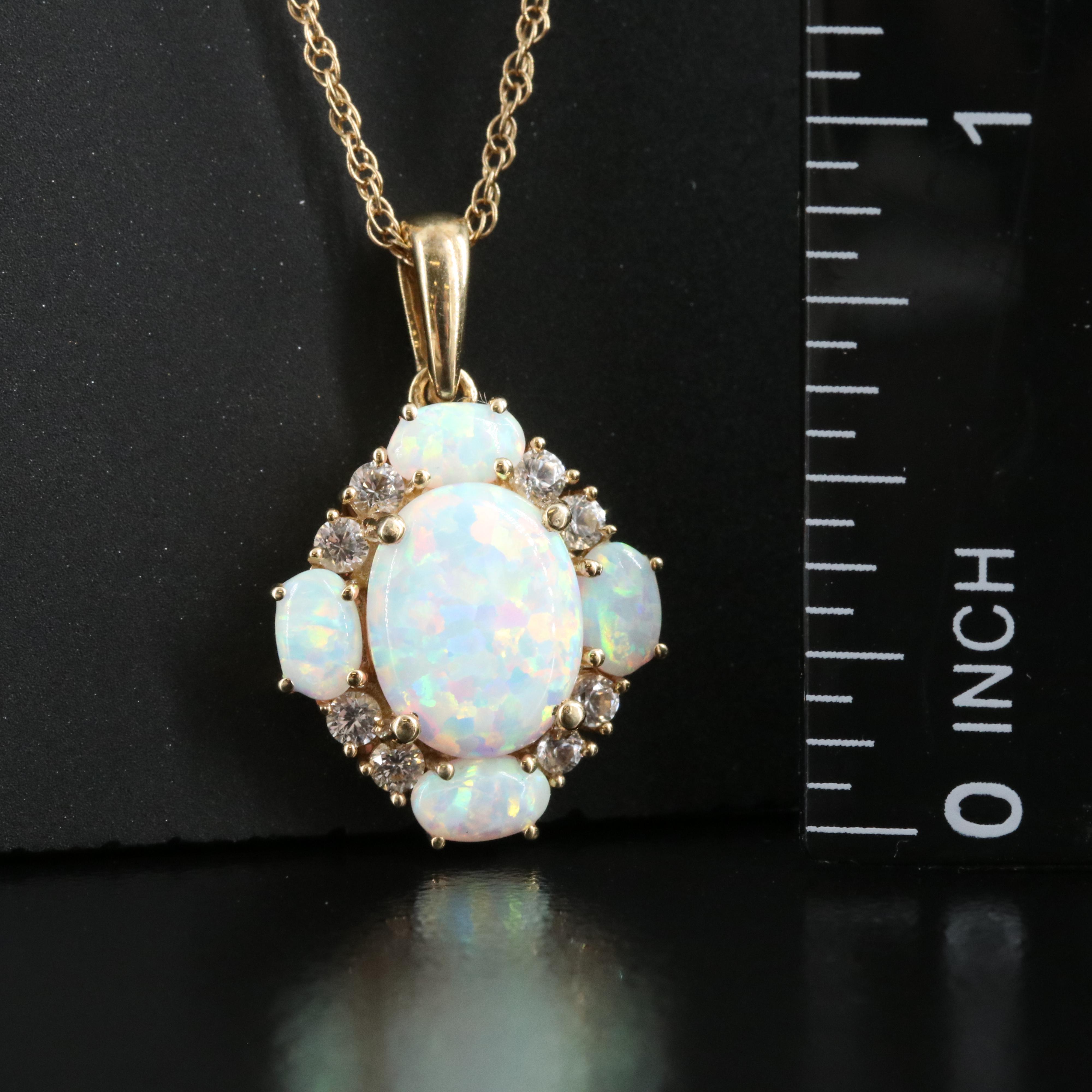 Sterling Opal and Sapphire Pendant Necklace