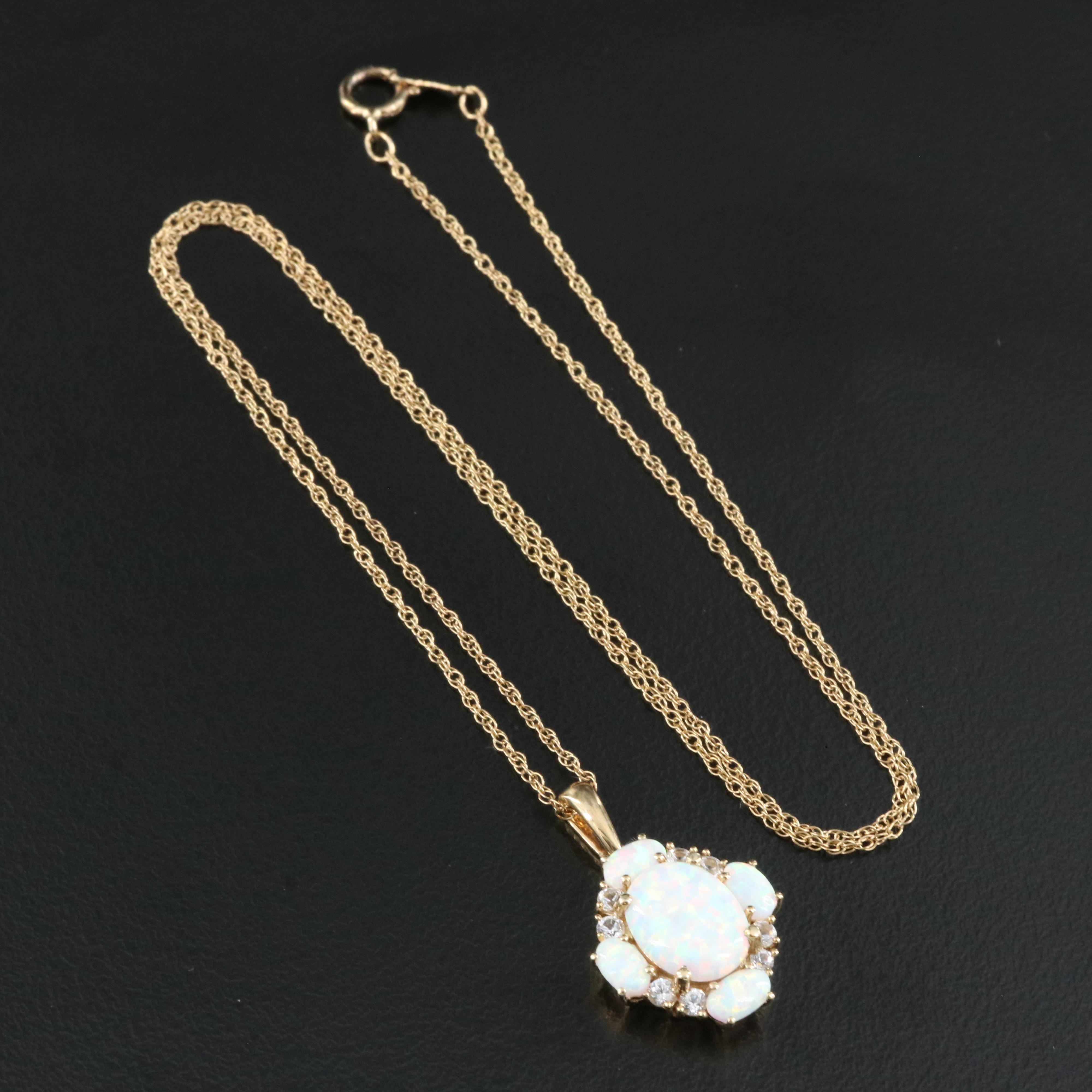 Sterling Opal and Sapphire Pendant Necklace