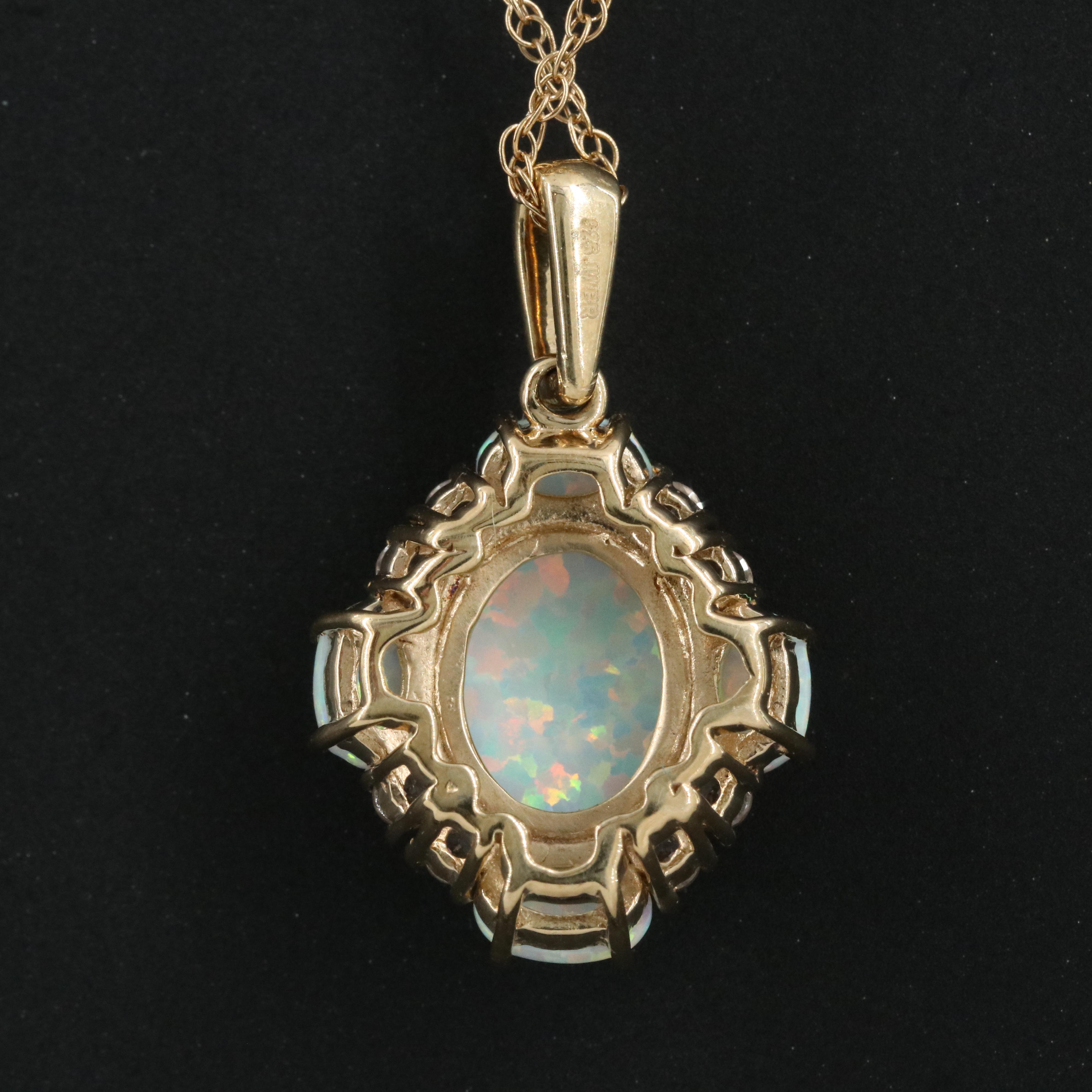 Sterling Opal and Sapphire Pendant Necklace