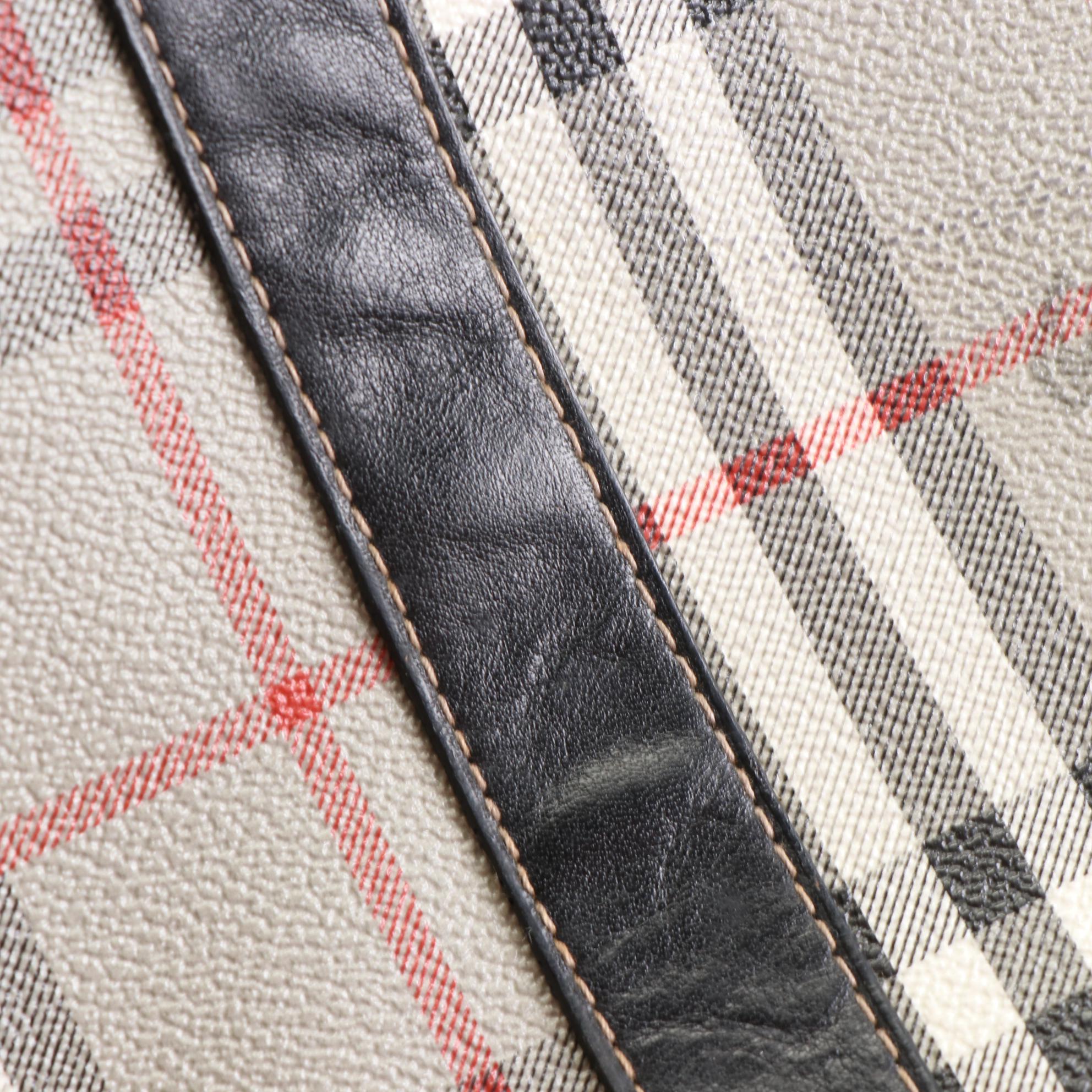 Burberrys Soft Briefcase in "Haymarket Check" Coated Canvas and Leather