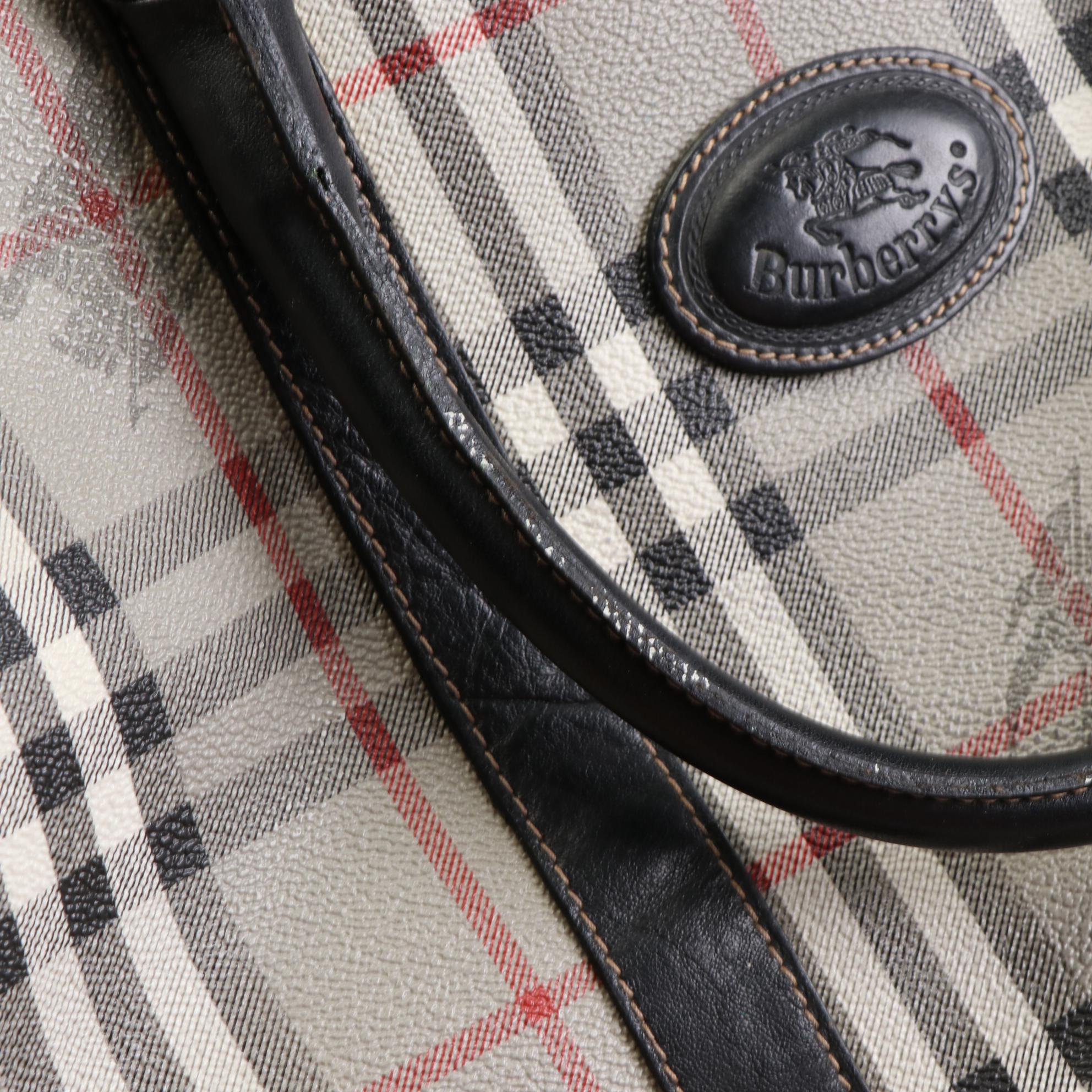 Burberrys Soft Briefcase in "Haymarket Check" Coated Canvas and Leather