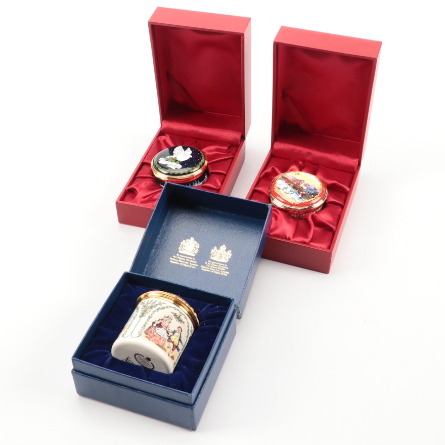 Halcyon Days Christmas Themed Enameled Porcelain Trinket Boxes