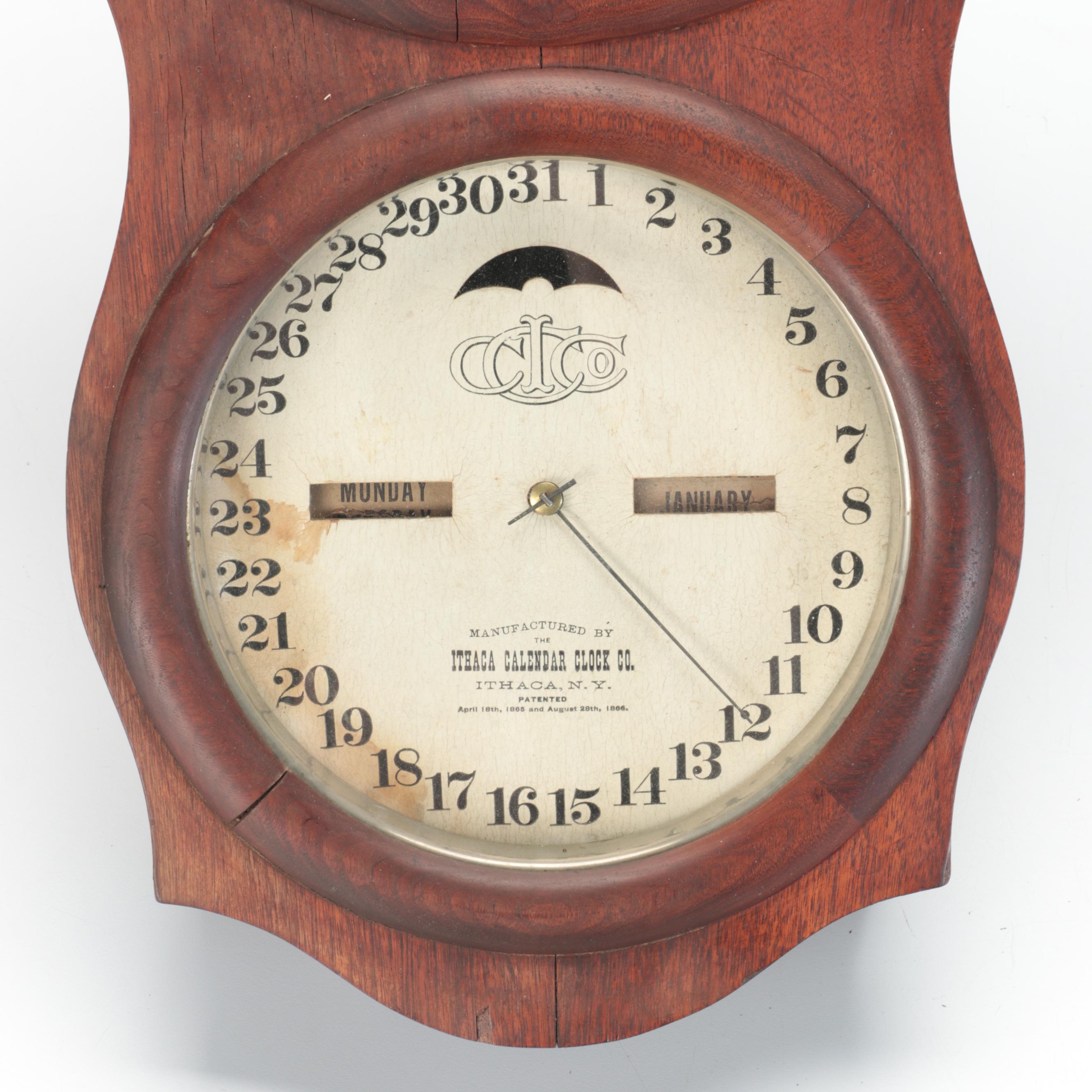 Ithaca Calendar Clock Co. No. 4 Rosewood Veneer Wall Clock, Late 19th C.