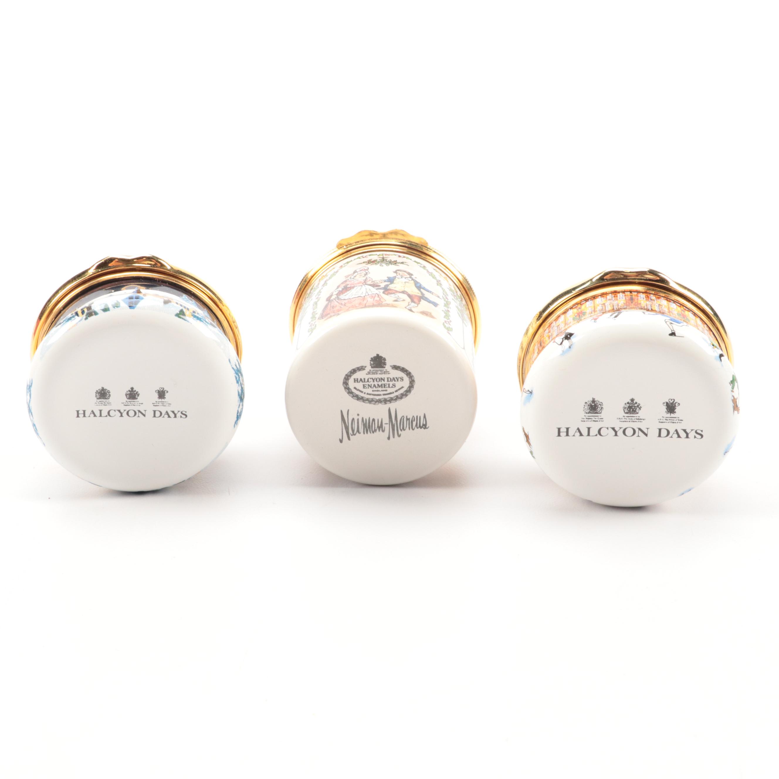 Halcyon Days Christmas Themed Enameled Porcelain Trinket Boxes