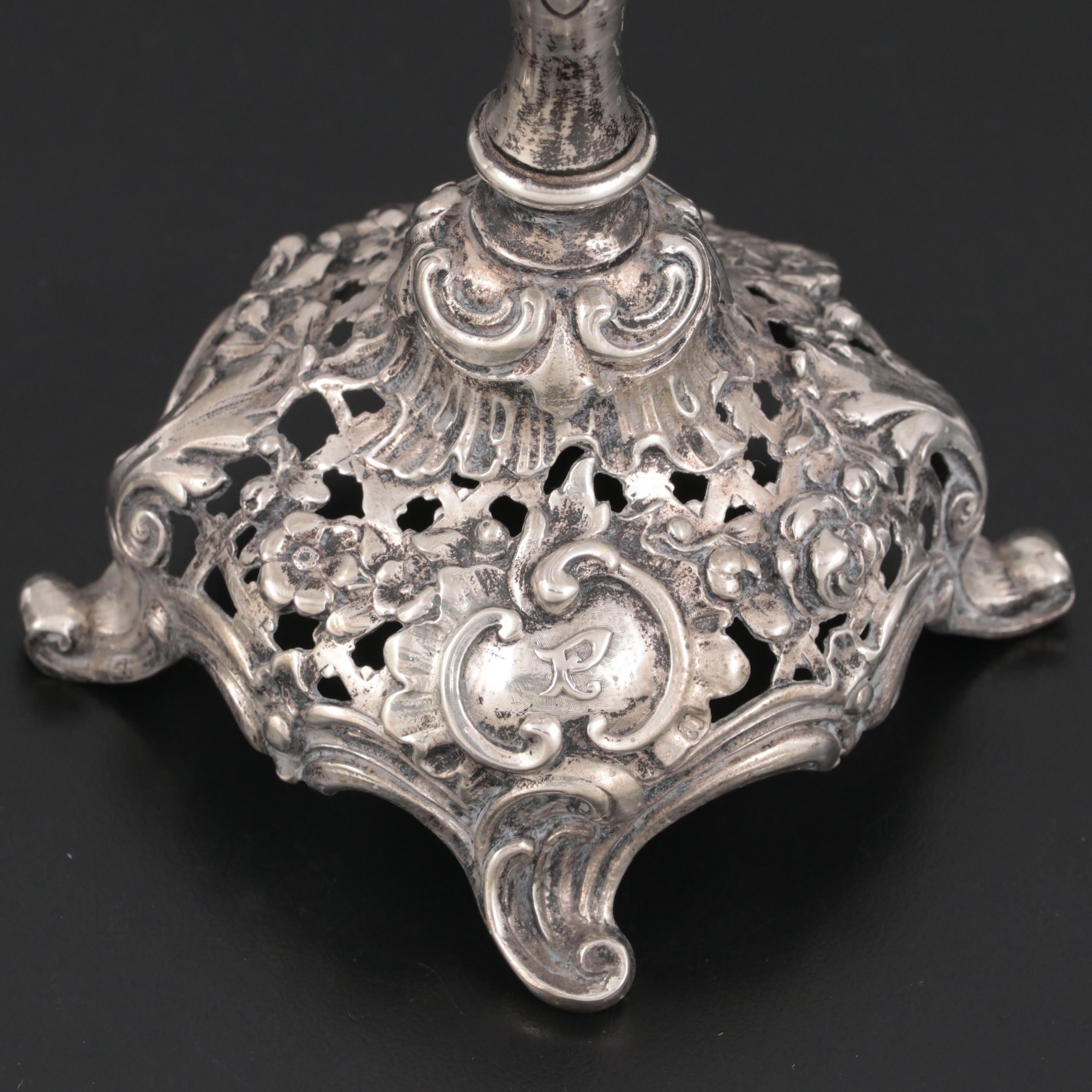 Pair of German 800 Silver Figural Candlesticks