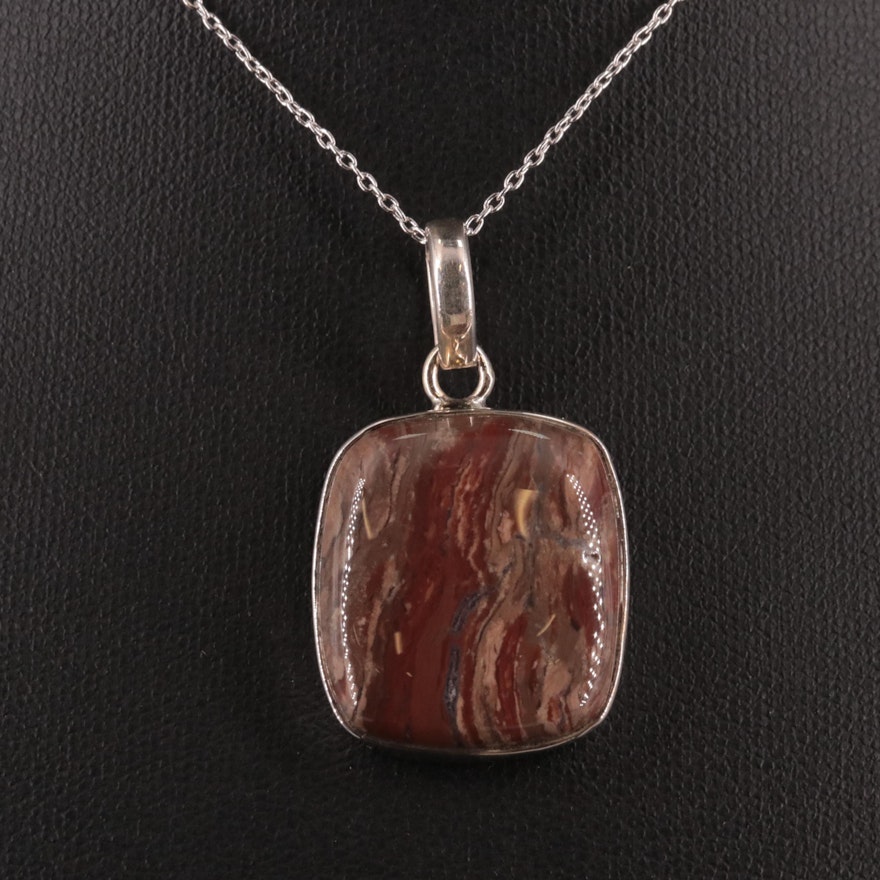 Sterling Square Jasper Pendant Necklace