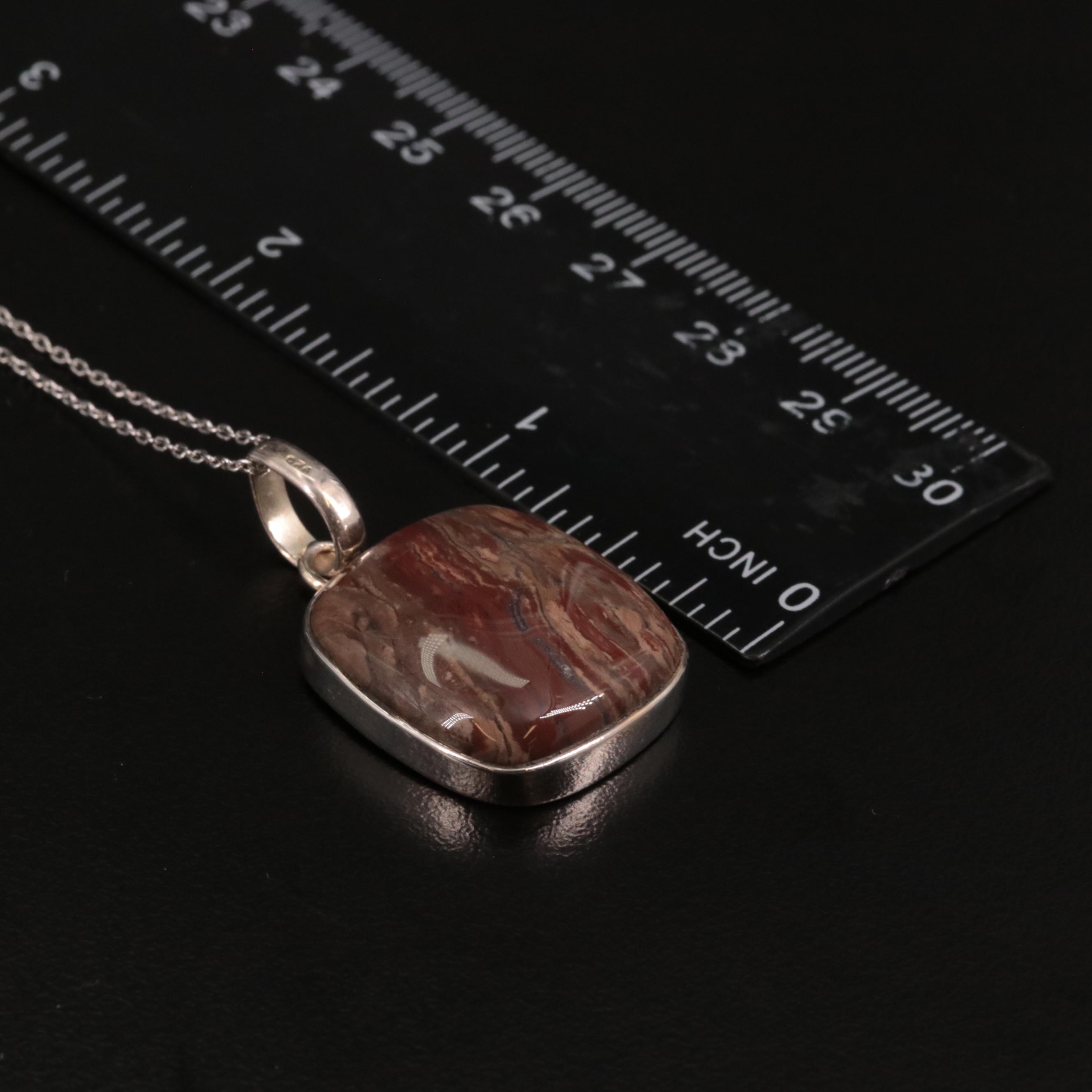 Sterling Square Jasper Pendant Necklace