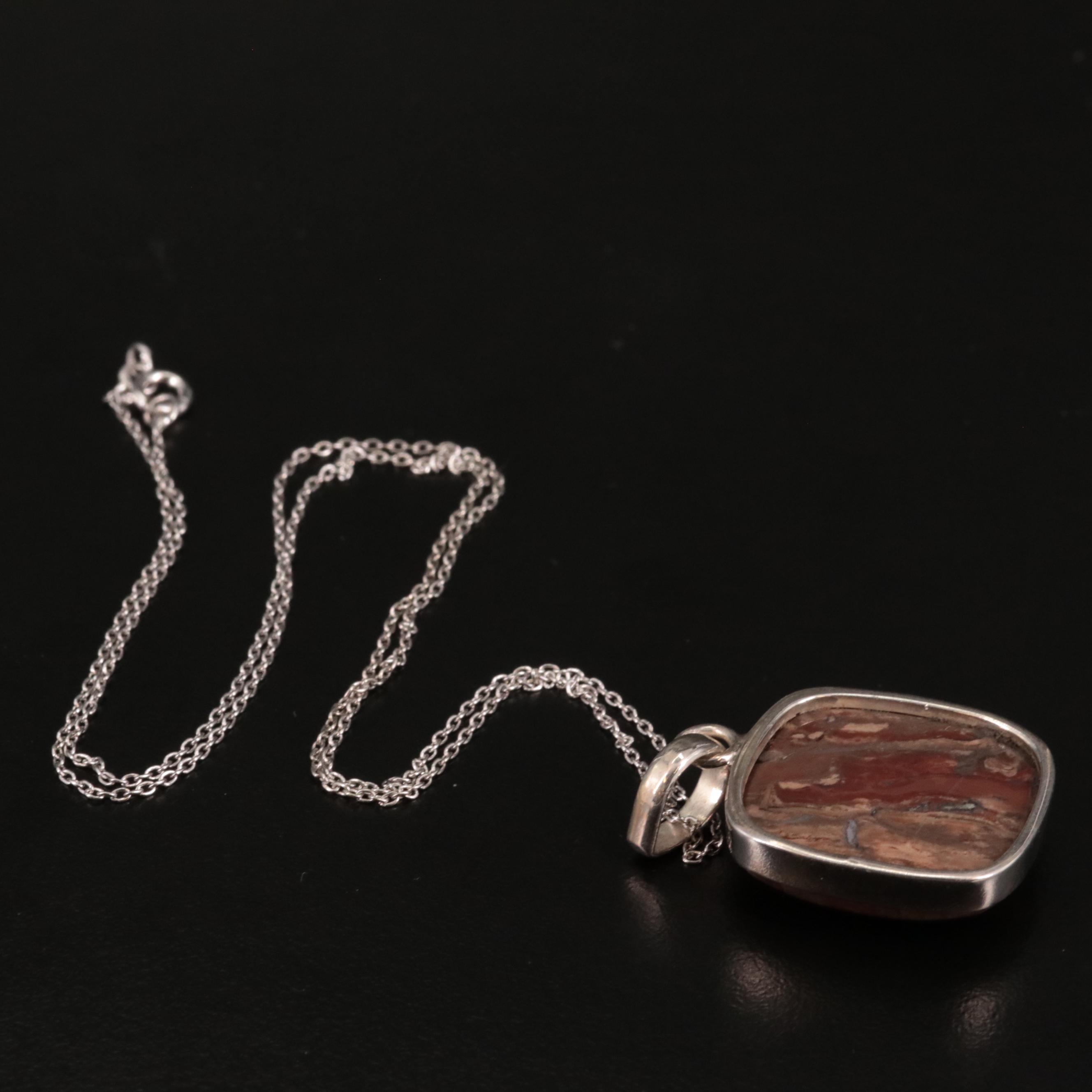 Sterling Square Jasper Pendant Necklace