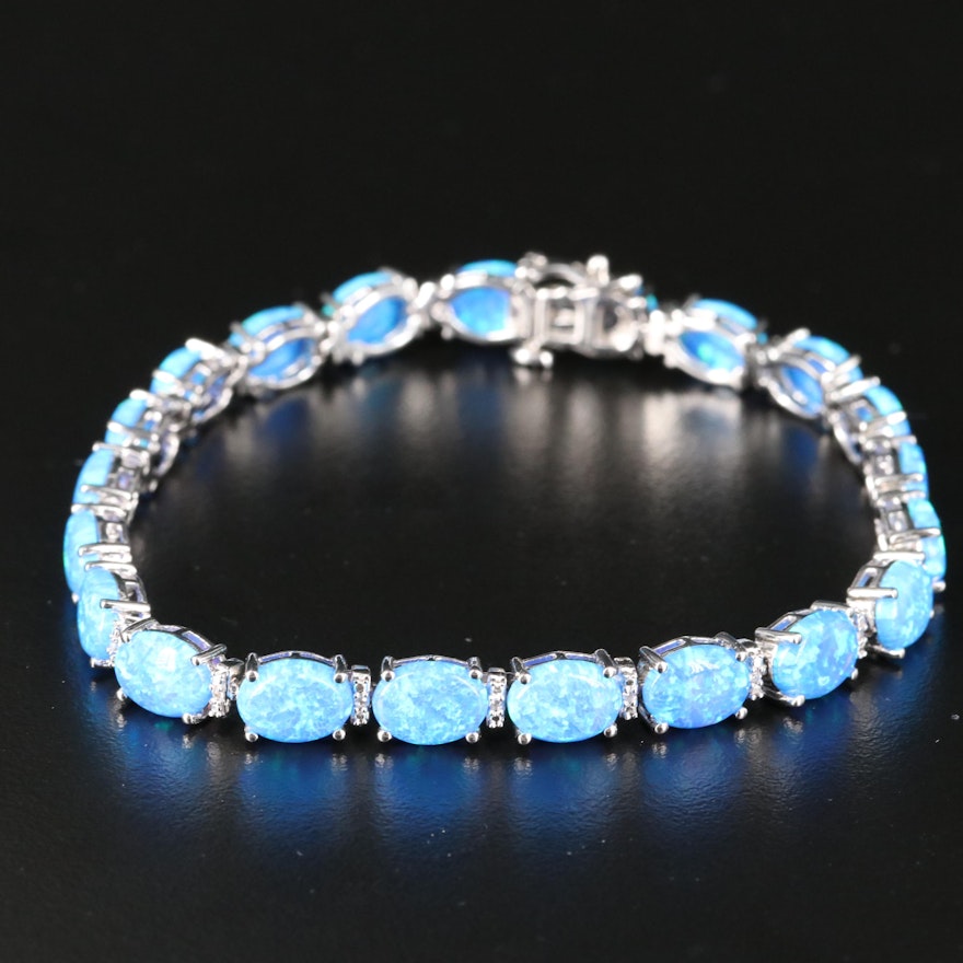 Sterling Opal and Topaz Line Bracelet