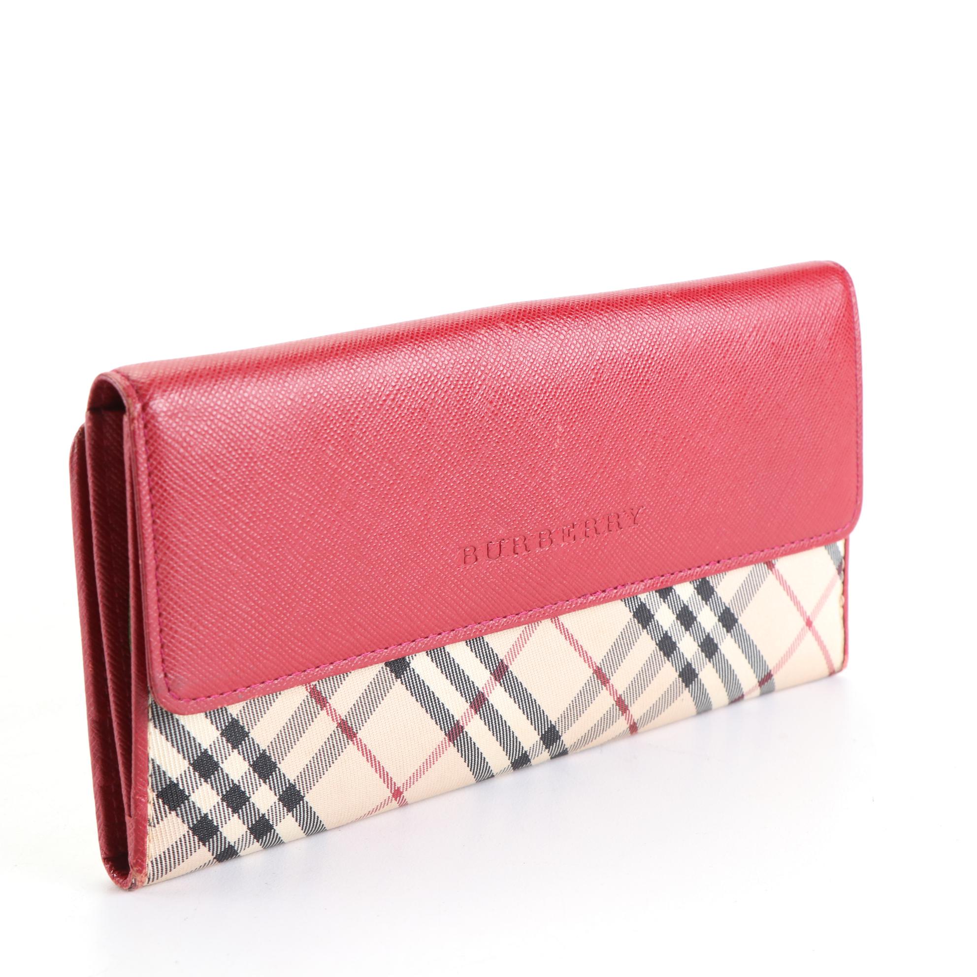 Burberry Continental Wallet in "Nova Check" Nylon Canvas and Saffiano Leather