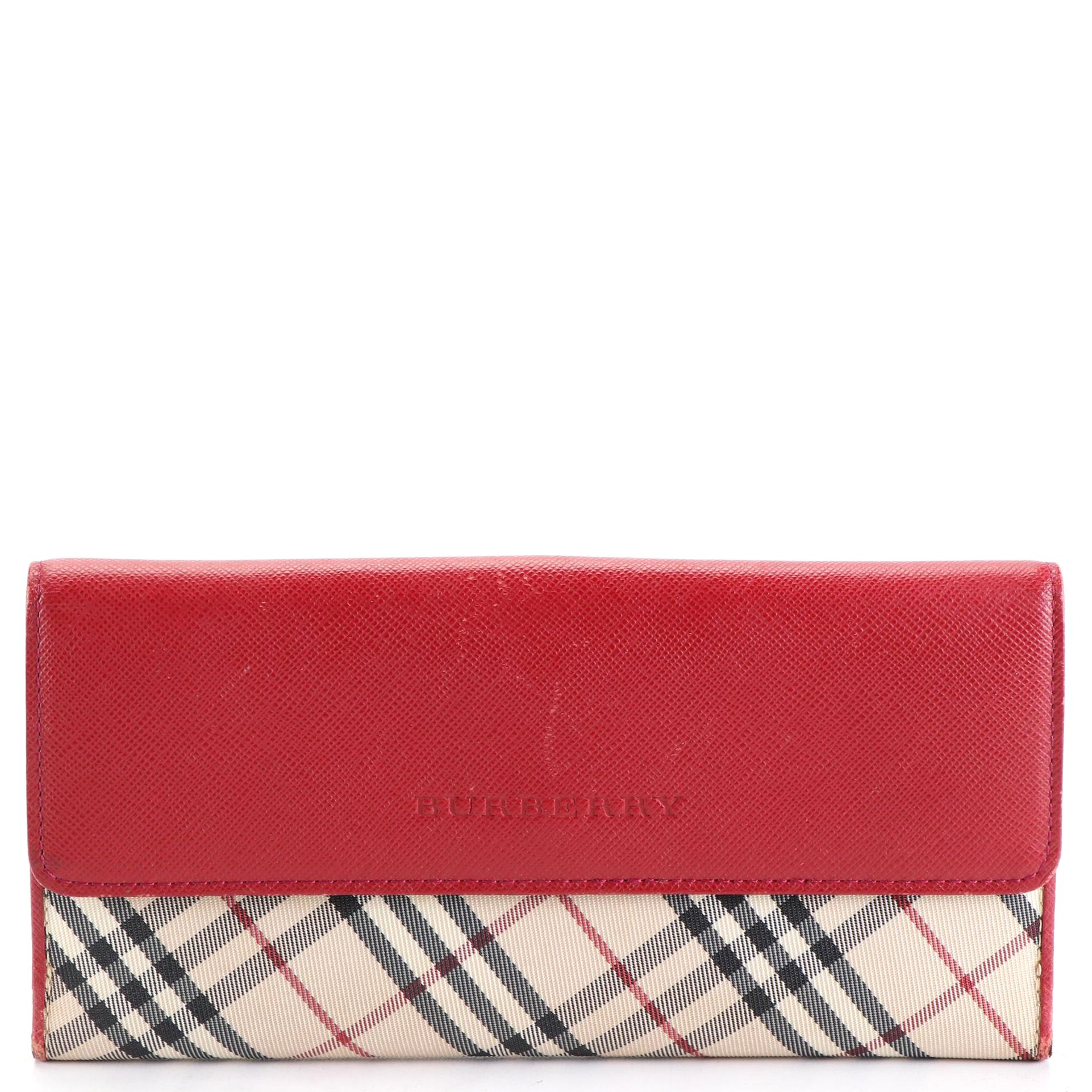 Burberry Continental Wallet in "Nova Check" Nylon Canvas and Saffiano Leather
