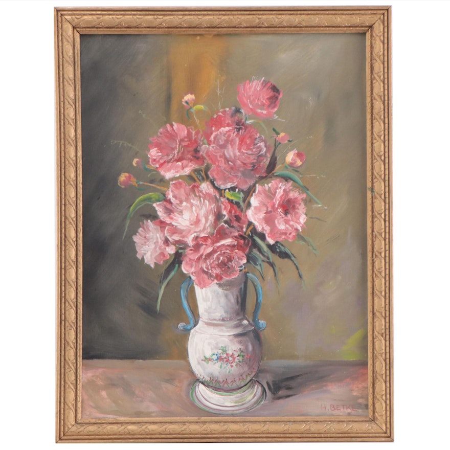 Herman Betke Oil Painting of Floral Still Life