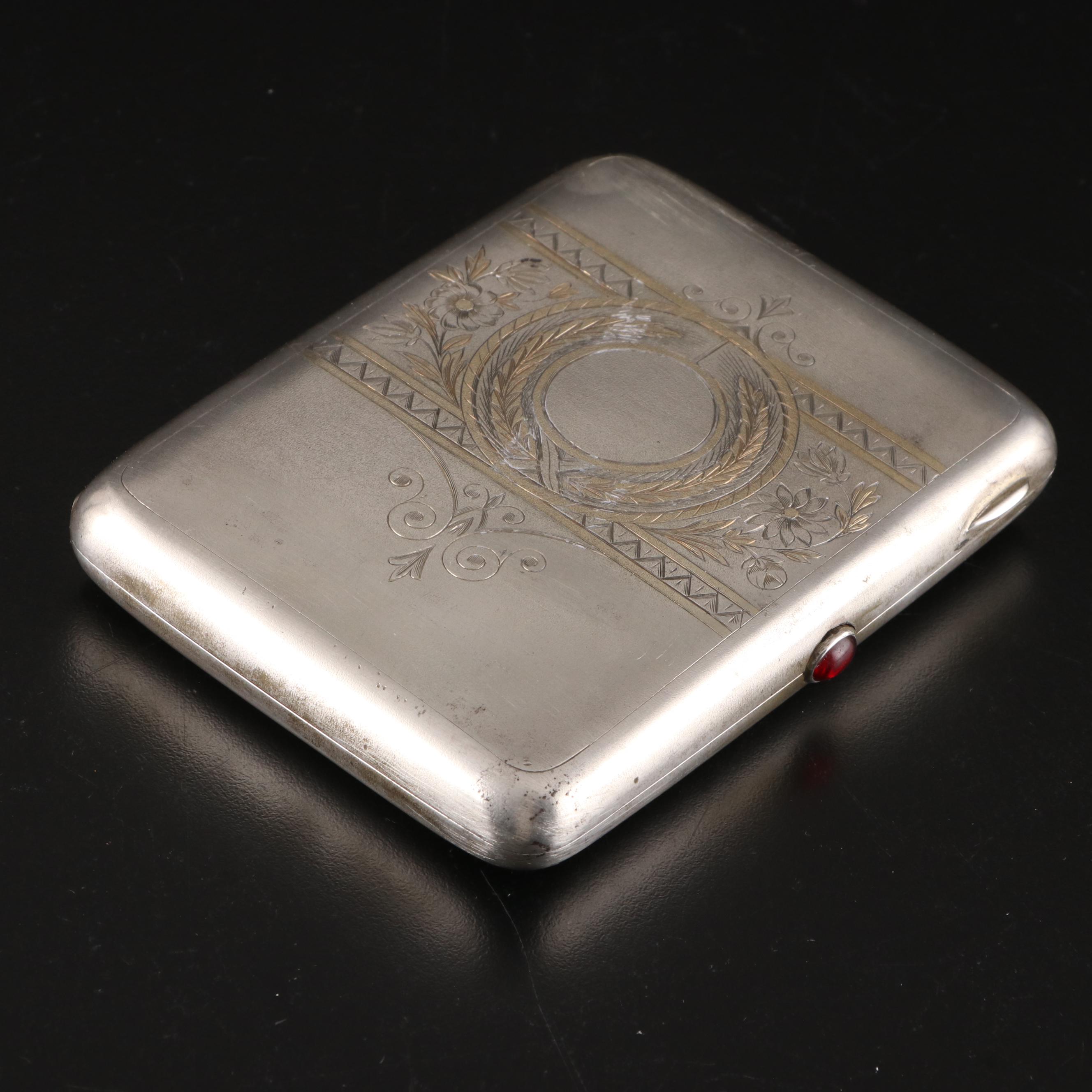 German Chased 875 Silver Cigarette Case, Early 20th Century