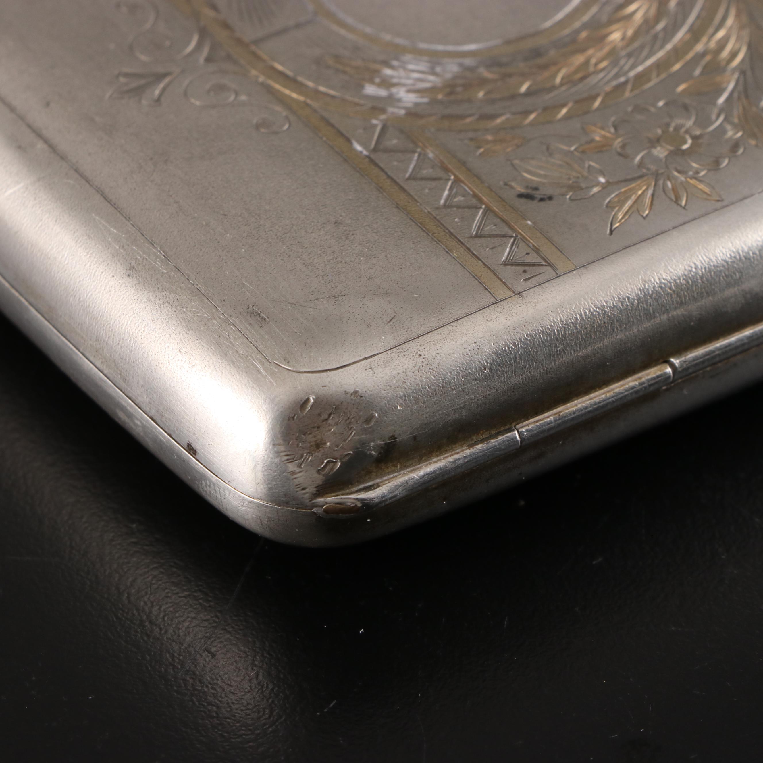 German Chased 875 Silver Cigarette Case, Early 20th Century