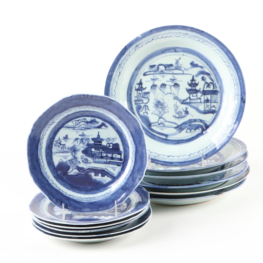 Chinese Export Porcelain Canton Plates, 19th Century