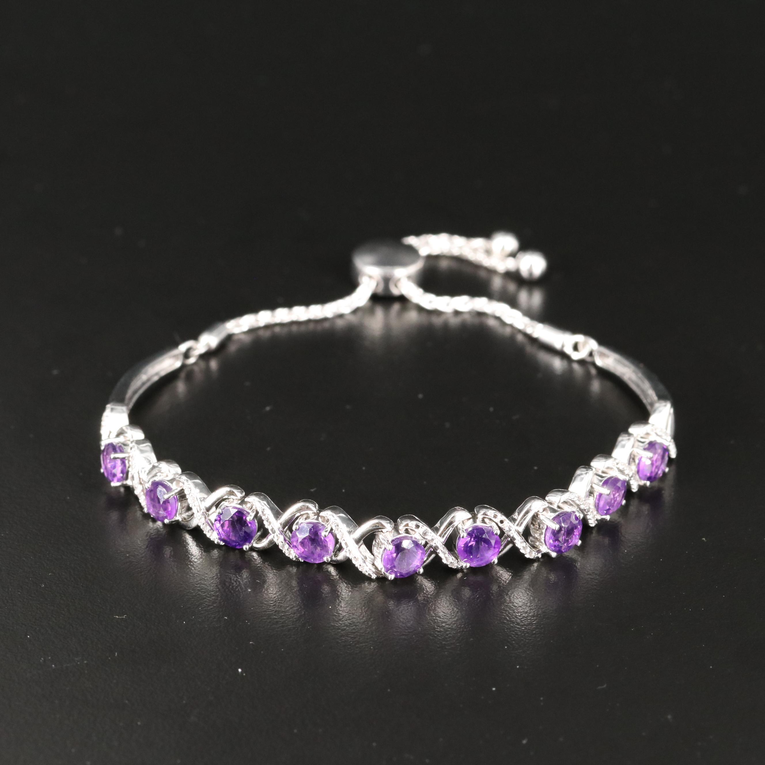 Sterling Amethyst and Topaz Bolo Bracelet