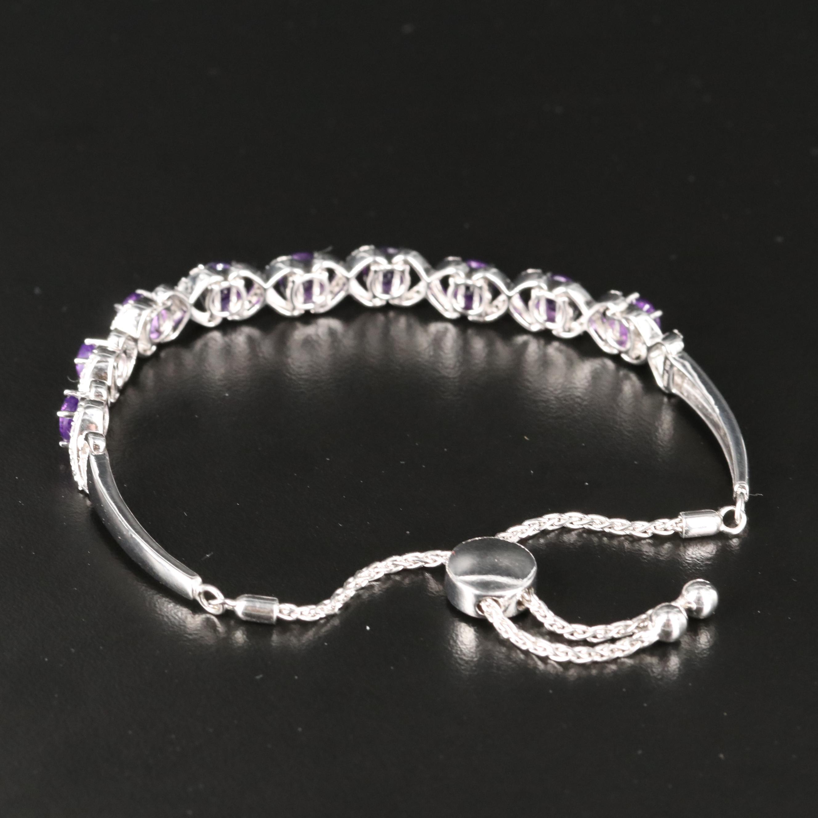 Sterling Amethyst and Topaz Bolo Bracelet