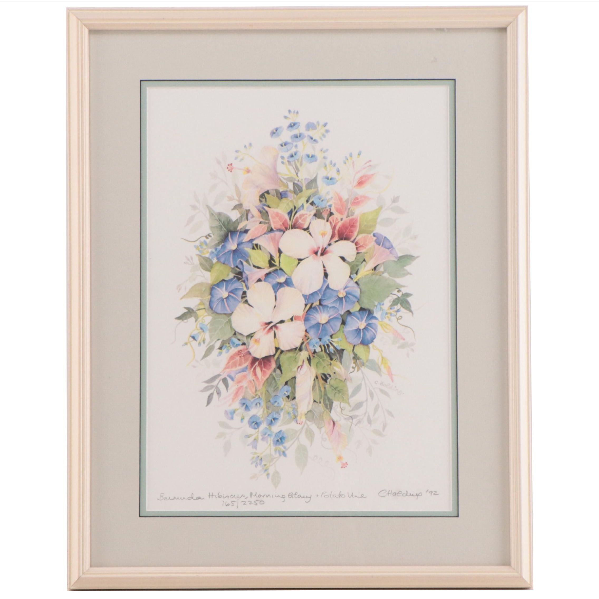 Carol Holding Offset Lithograph of Flowers, 1992