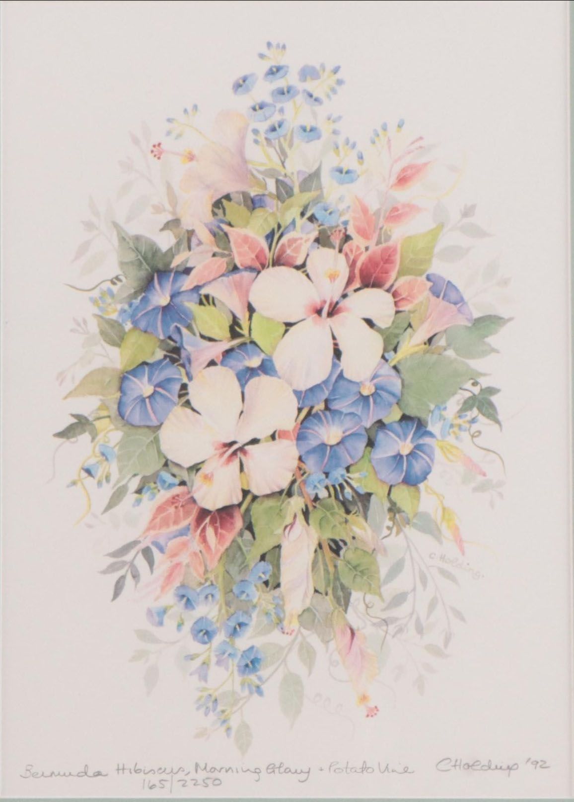 Carol Holding Offset Lithograph of Flowers, 1992