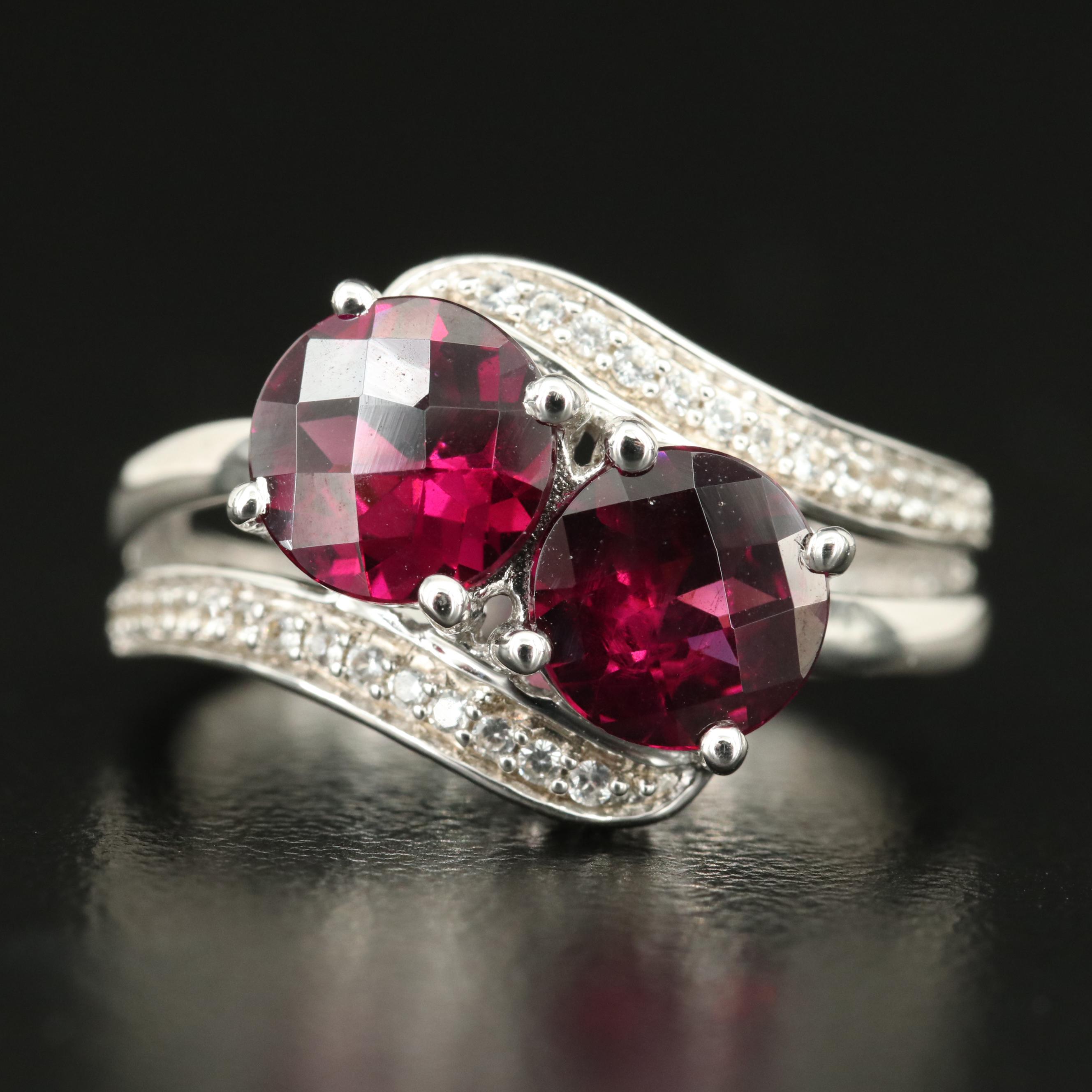 Sterling Garnet and White Topaz Toi-et-Moi Ring