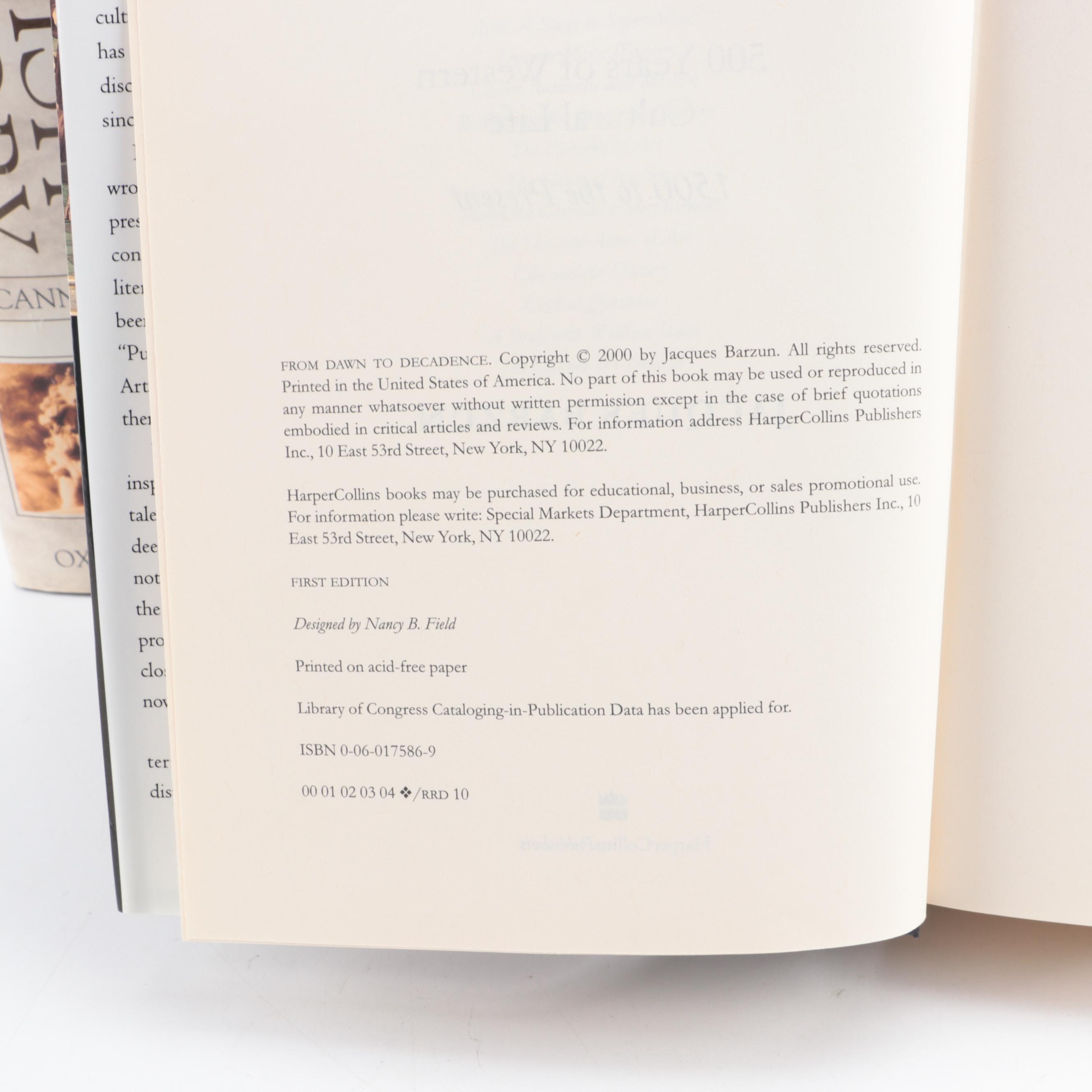 First Edition "From Dawn to Decadence" by Jacques Barzun and More Books