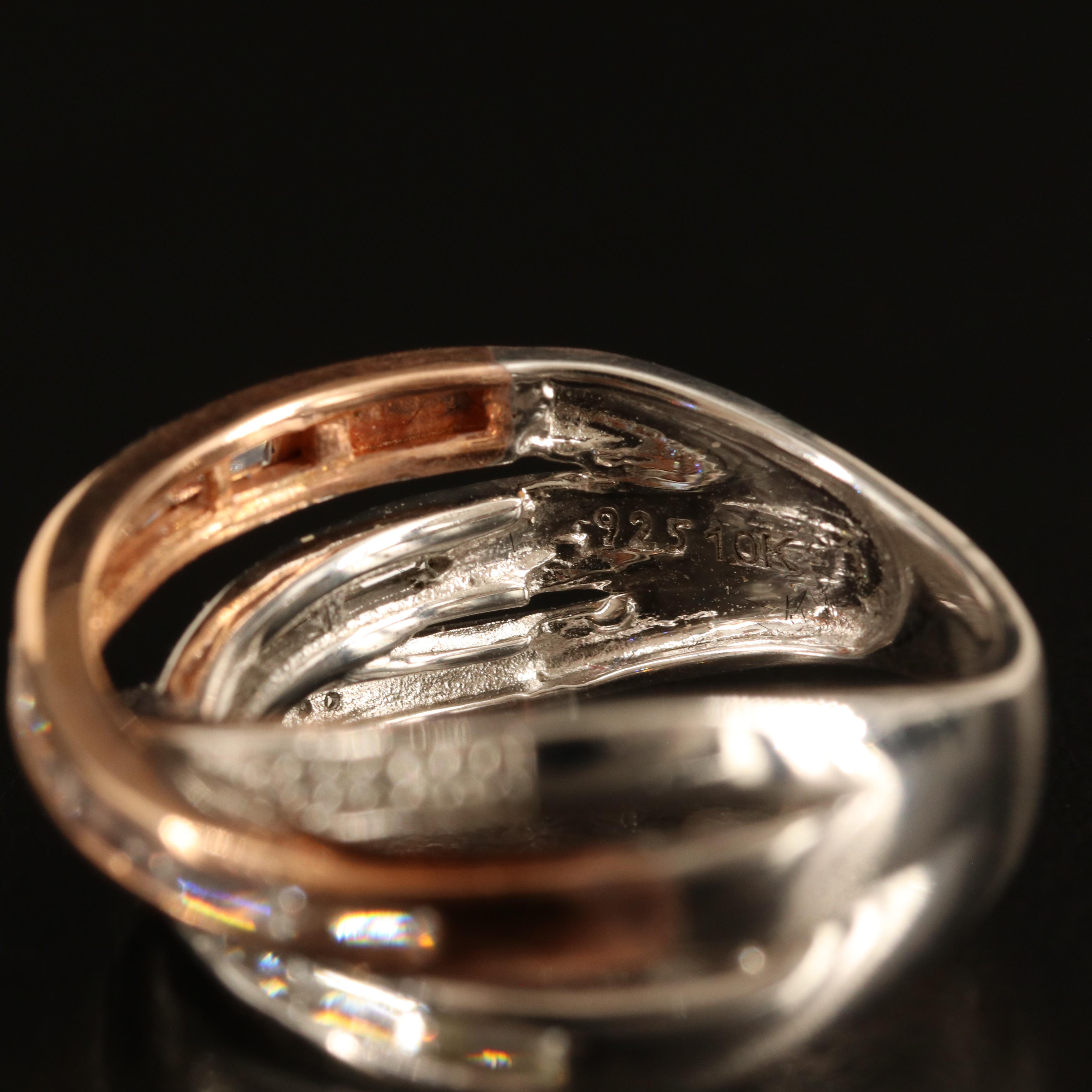 Sterling White Sapphire Crossover Ring with 10K Rose Gold Accent