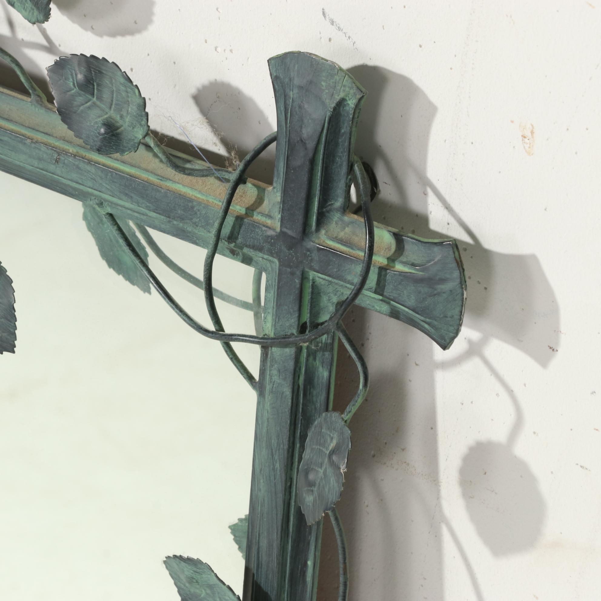 Westfall Handcrafted Wrought Iron Wall Mirror with Vining Roses and Leaves