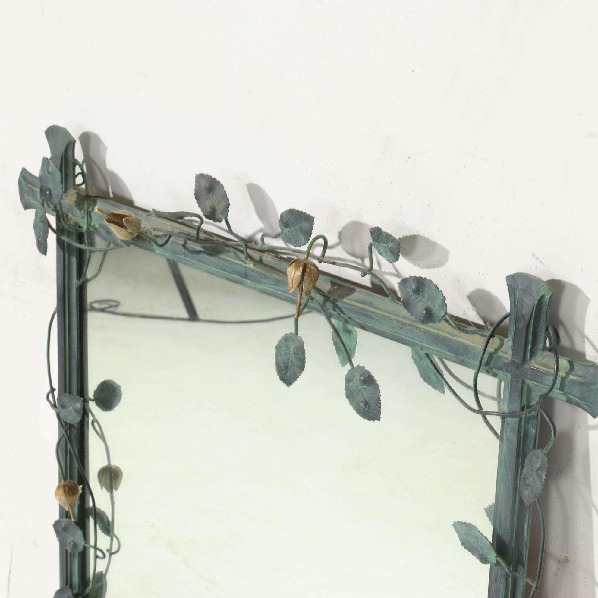 Westfall Handcrafted Wrought Iron Wall Mirror with Vining Roses and Leaves