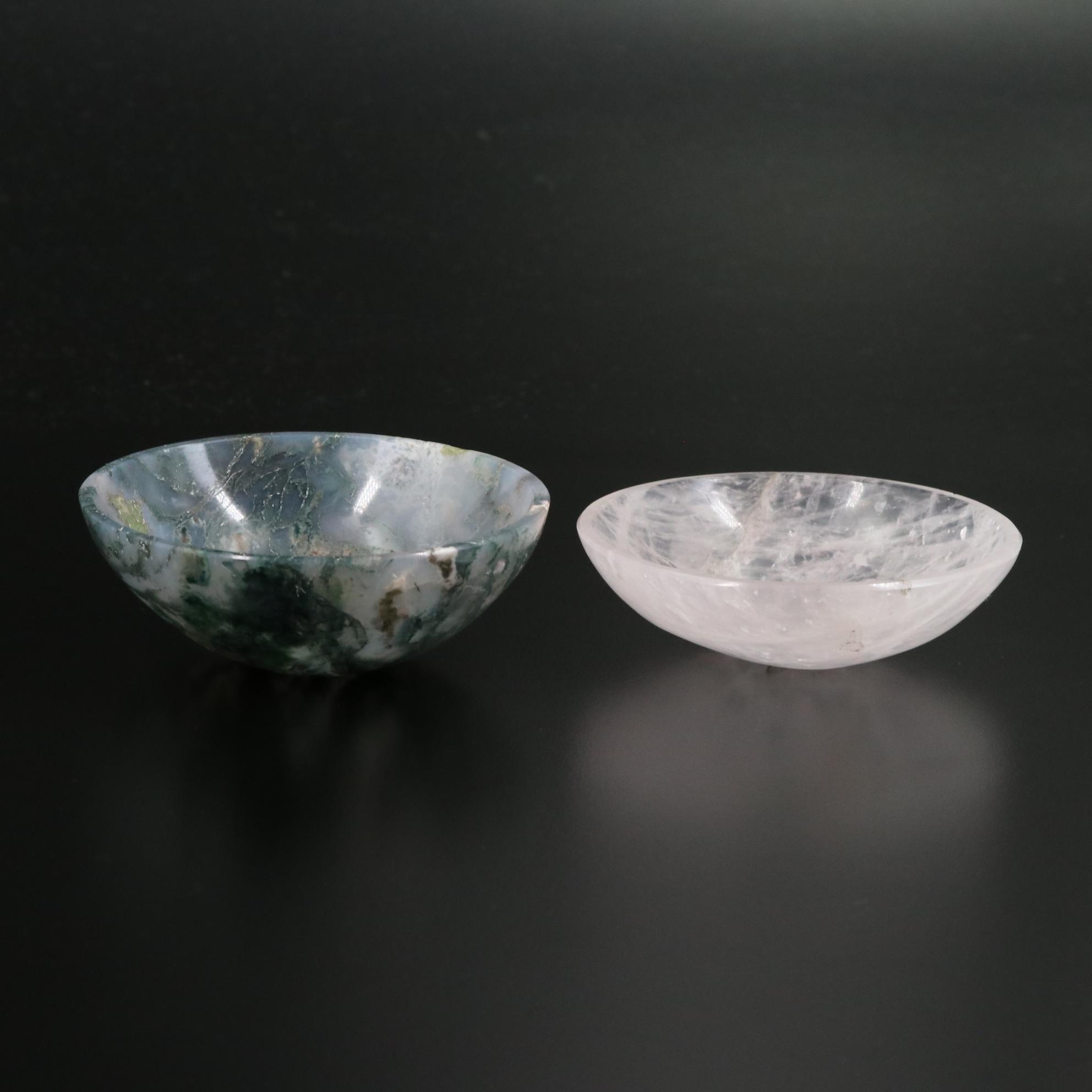 Quartz and Moss Agate Bowls