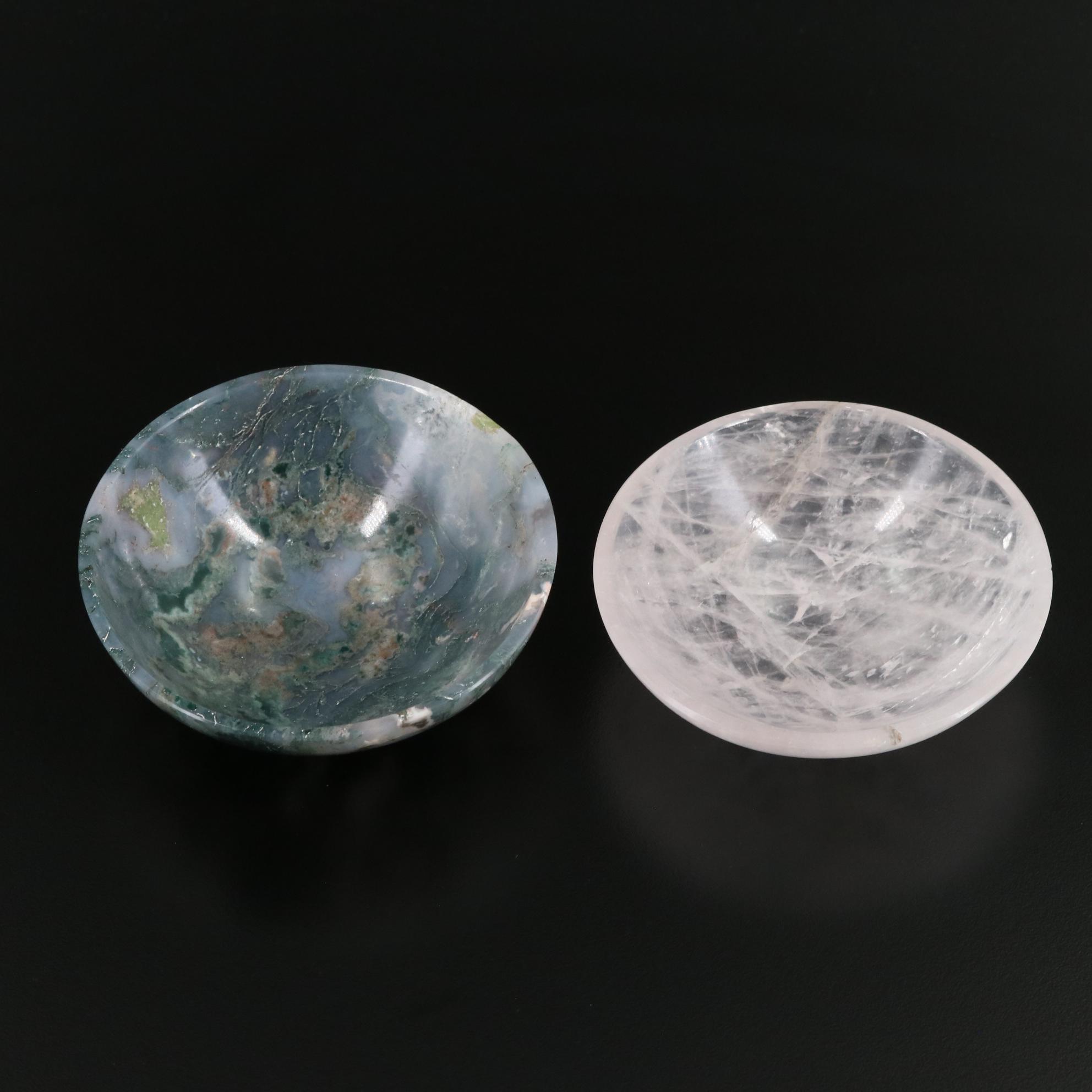 Quartz and Moss Agate Bowls