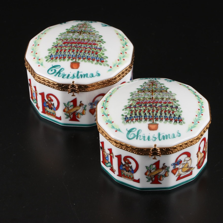 Rochard Twelve Days of Christmas Themed Porcelain Limoges Boxes