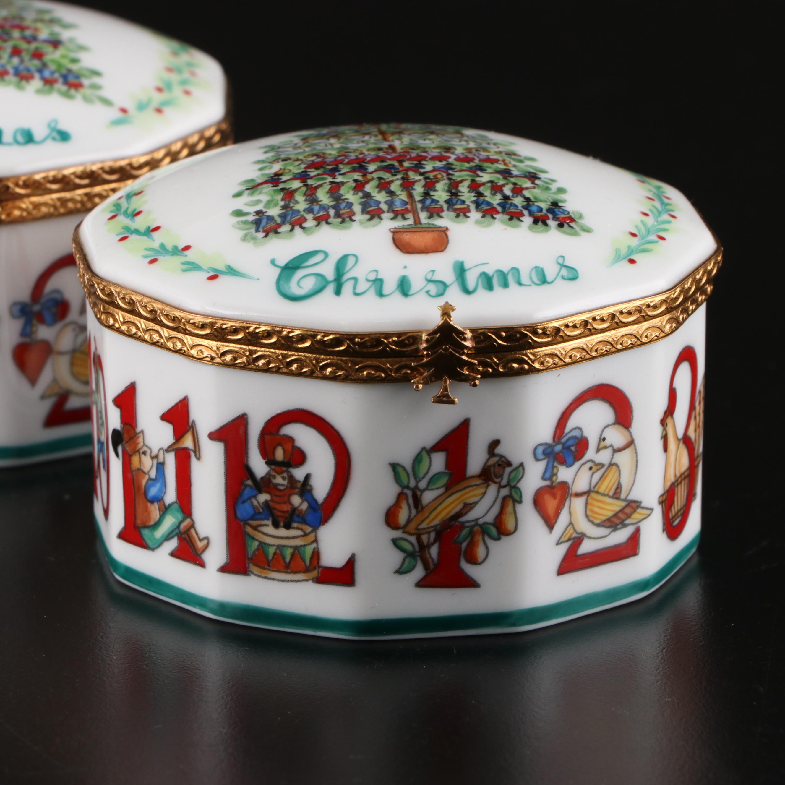 Rochard Twelve Days of Christmas Themed Porcelain Limoges Boxes