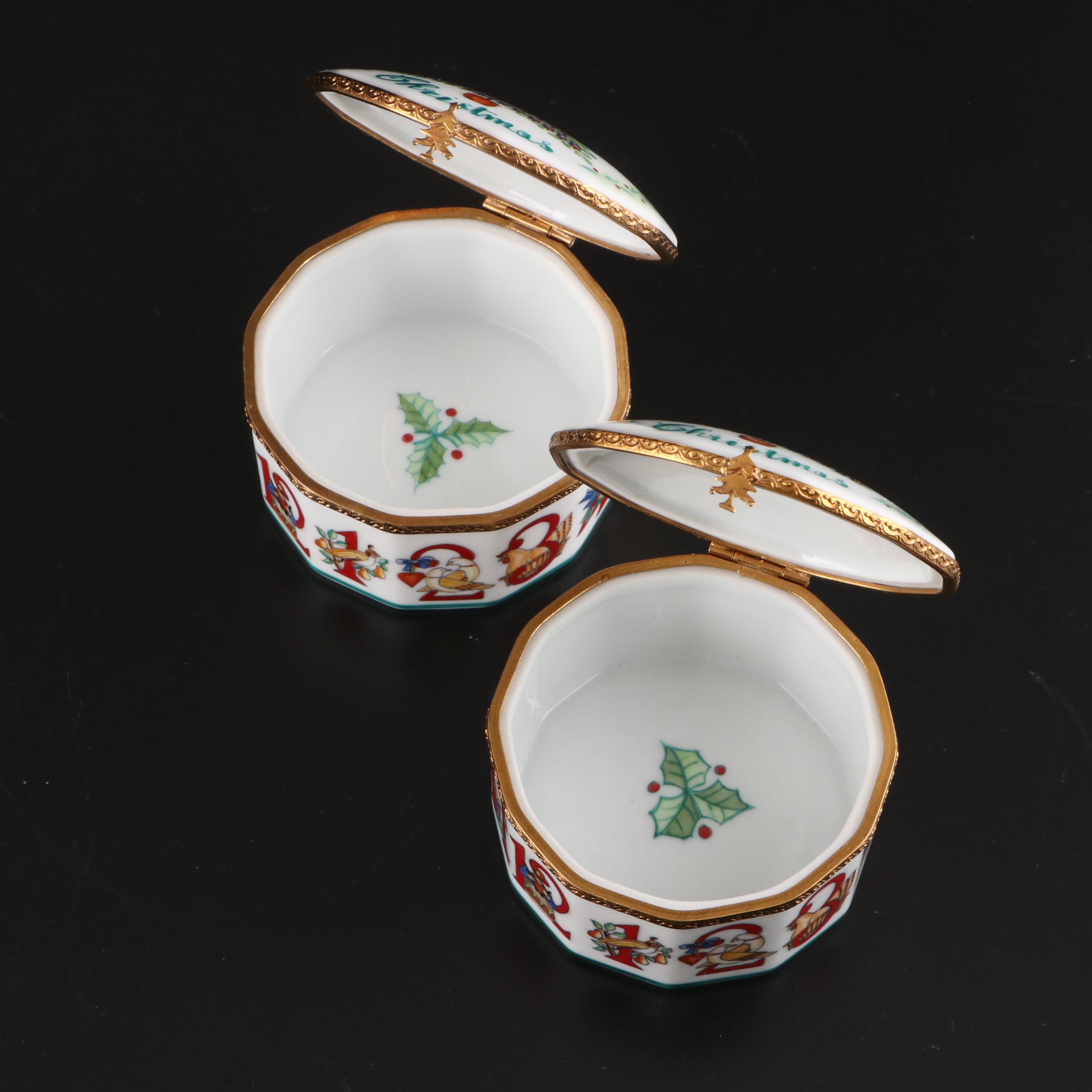Rochard Twelve Days of Christmas Themed Porcelain Limoges Boxes