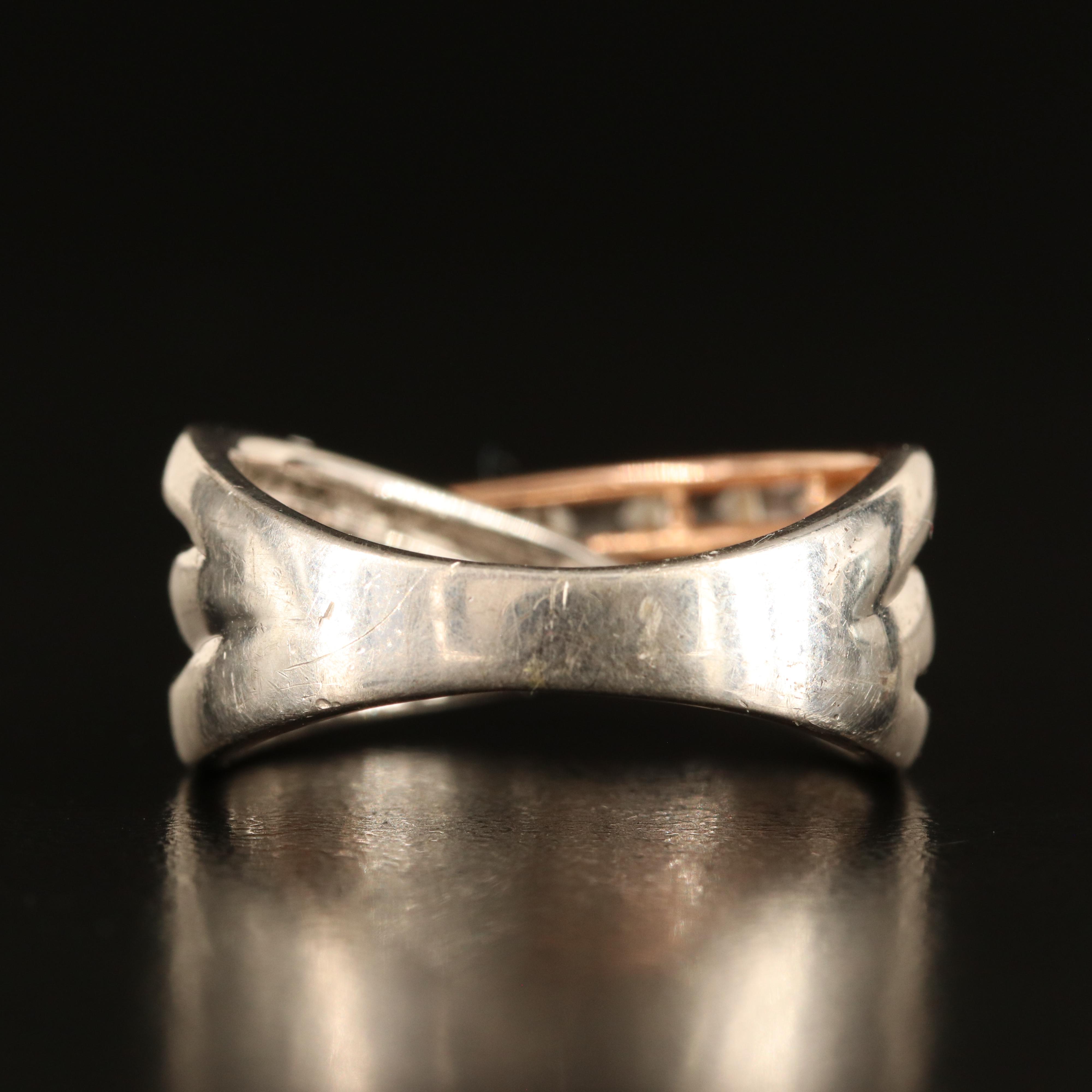 Sterling White Sapphire Crossover Ring with 10K Rose Gold Accent