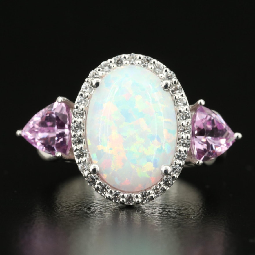 Sterling Opal, Sapphire and White Sapphire Ring