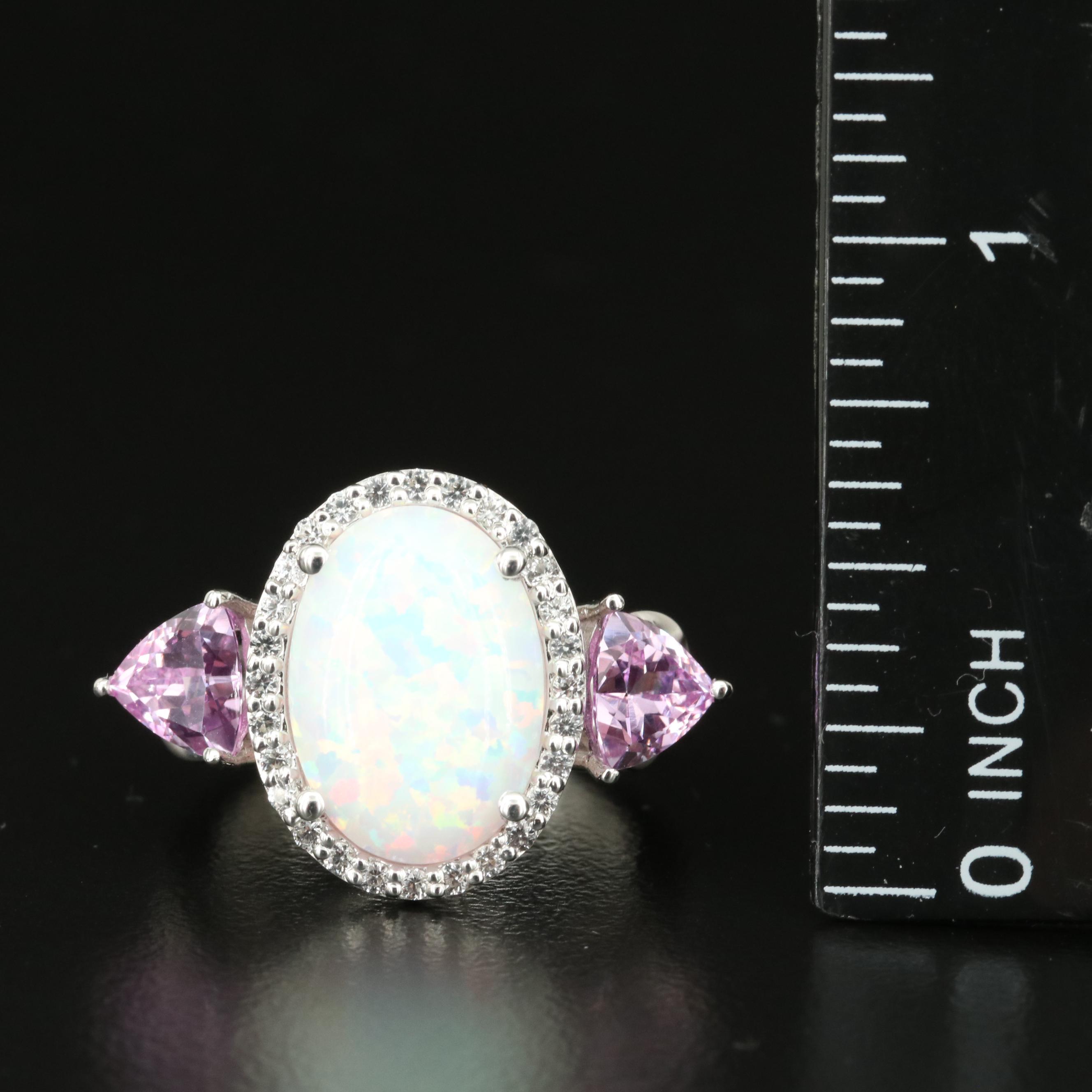 Sterling Opal, Sapphire and White Sapphire Ring