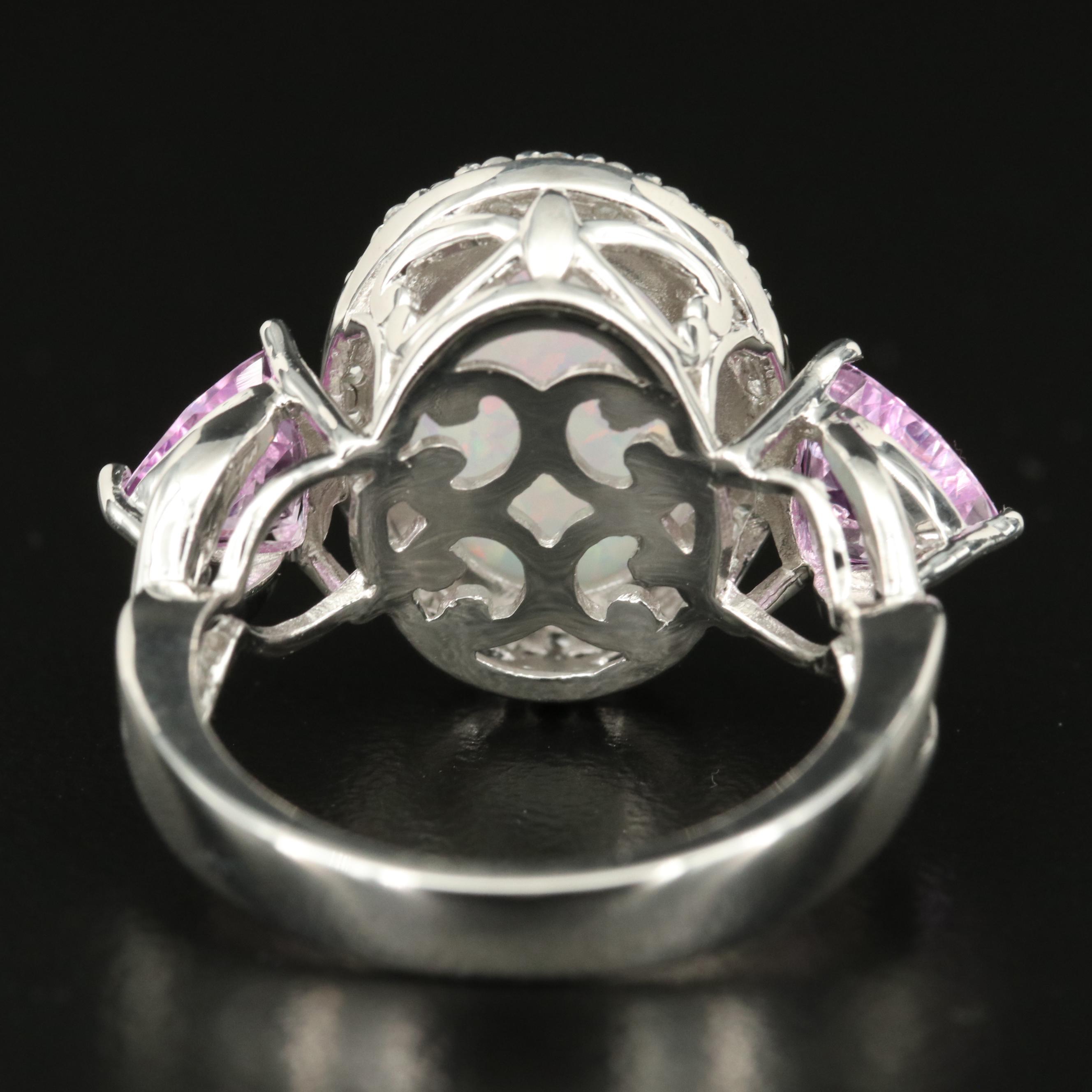 Sterling Opal, Sapphire and White Sapphire Ring