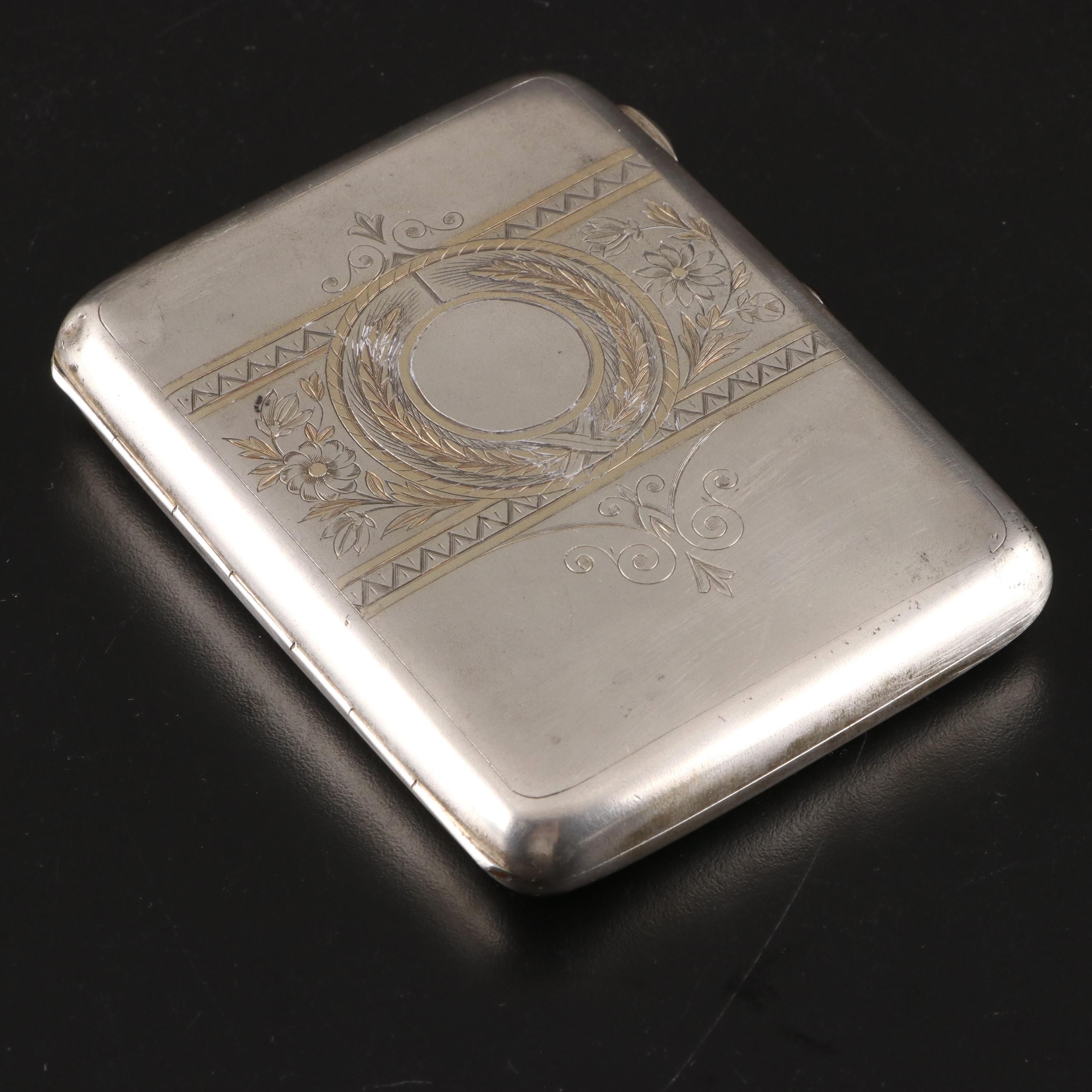 German Chased 875 Silver Cigarette Case, Early 20th Century