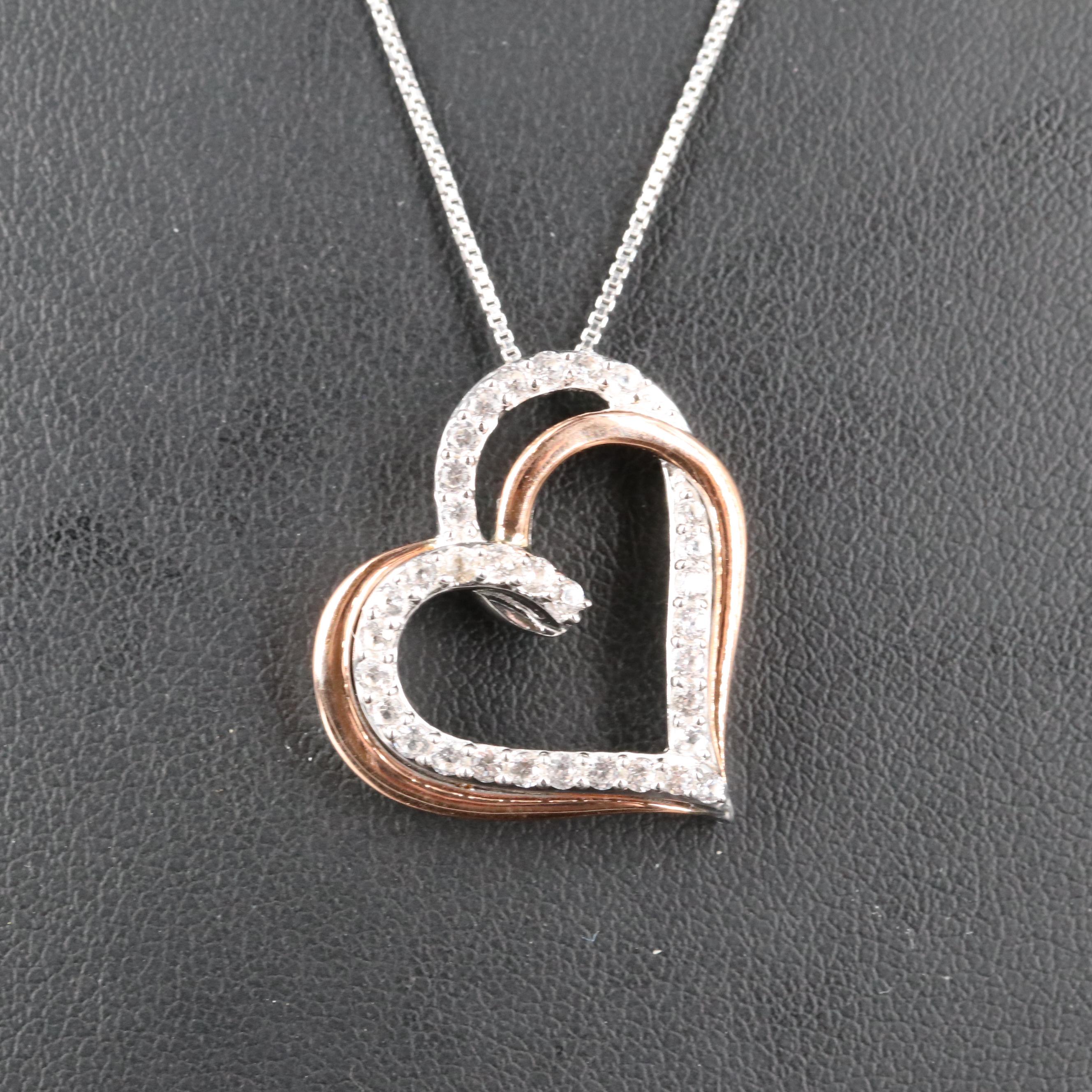 Sterling Sapphire Heart Necklace with 10K Rose Gold Accents